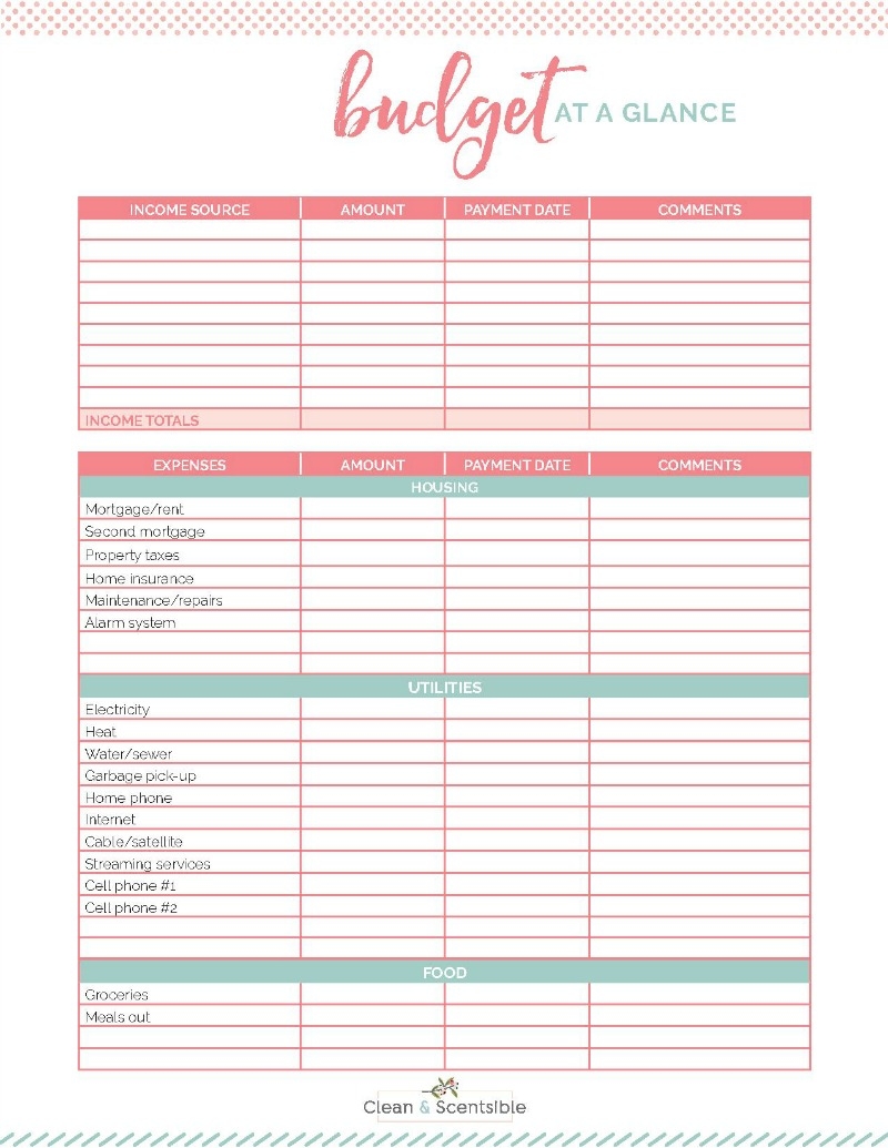 Printable Budget Worksheet Free