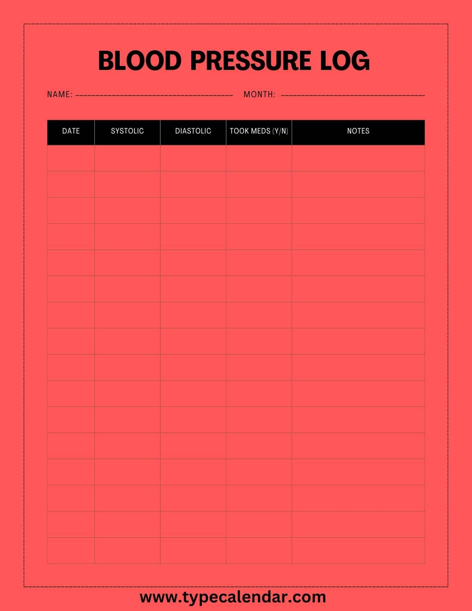 Free Printable Blood Pressure Log Sheets