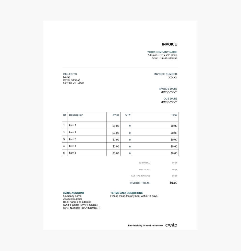 Invoice Template Free Printable