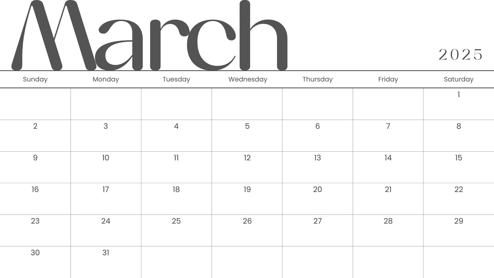 Free Printable March 2025 Calendar