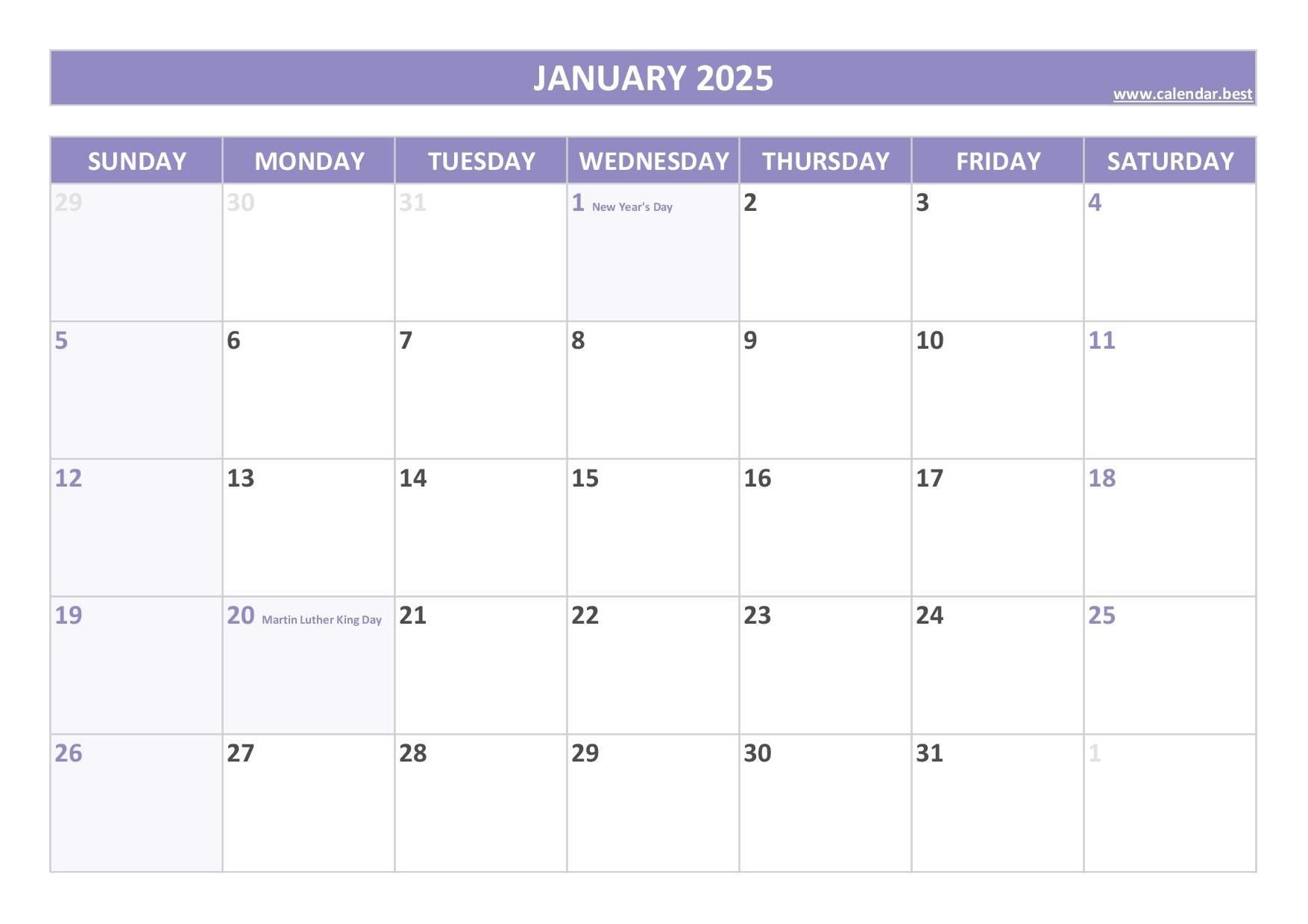 January 2025 Calendar Calendar best