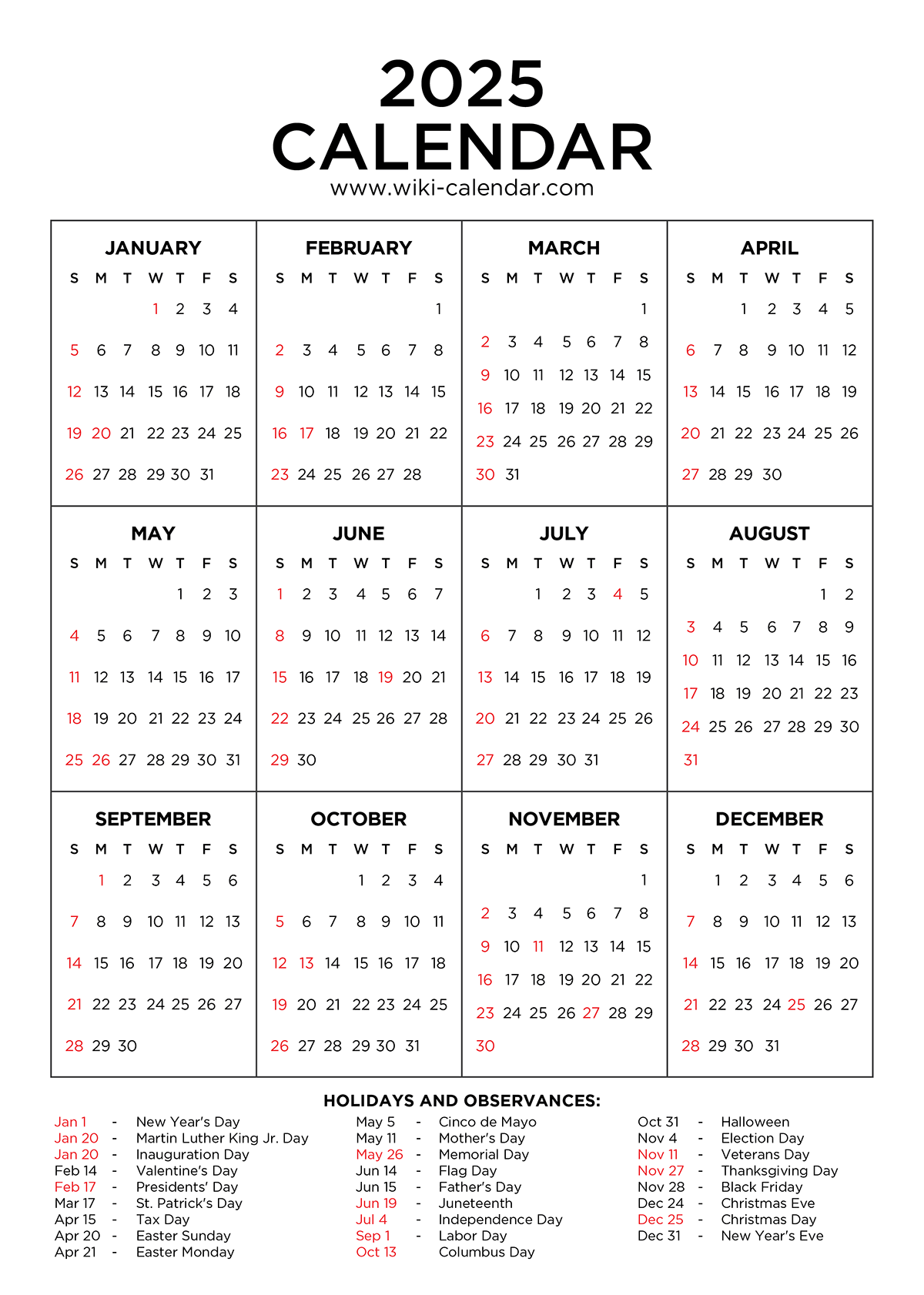 Free Printable 2025 Calendar Printable