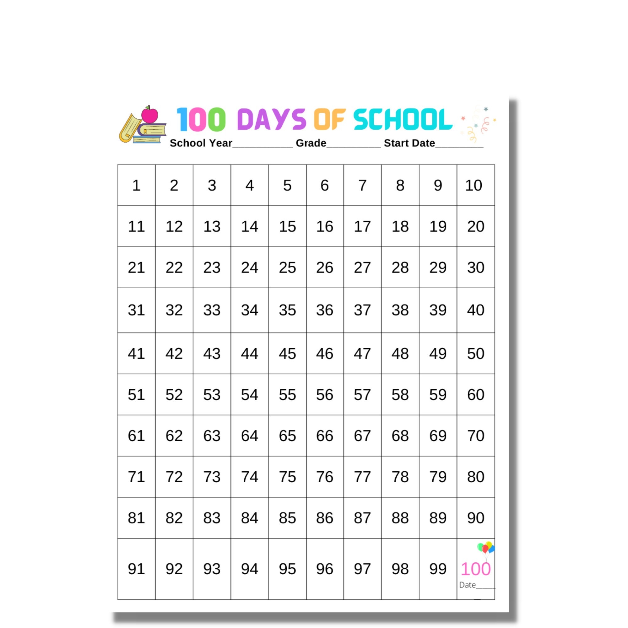 100 Days Of School Countdown Classroom Charts 100 Days Of School Log Calendar Homeschool Printables Etsy
