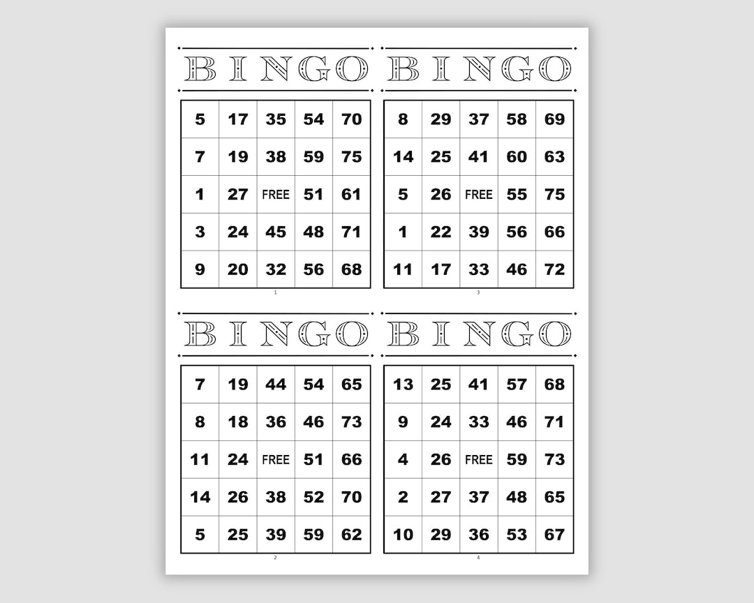 1000 Bingo Cards Pdf Download 4 Per Page Instant Printable Fun 