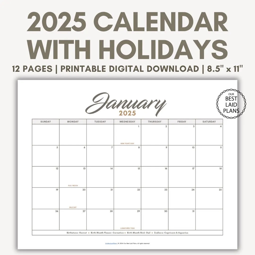 2025 Calendar Printable Landscape 2025 Monthly Bundle Calendar Printable Year 2025 12 Month Calendar 2025 Calendar With Holidays PDF Etsy