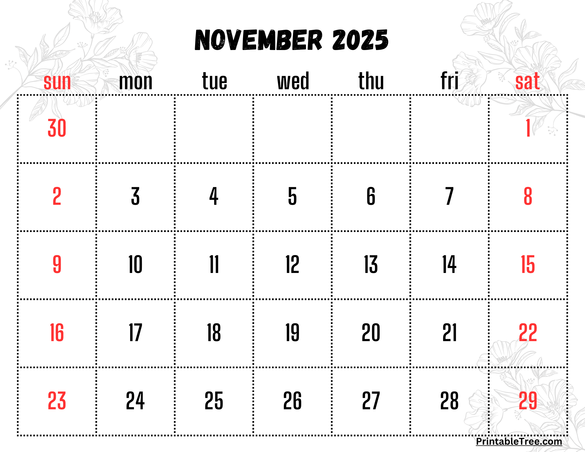 Free Printable November 2025 Calendar