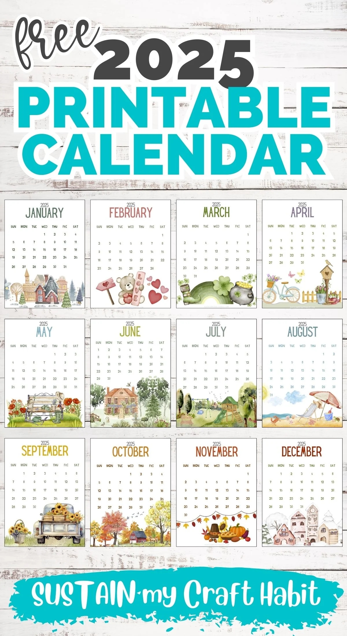 2025 FREE Printable Calendar Monthly Sustain My Craft Habit