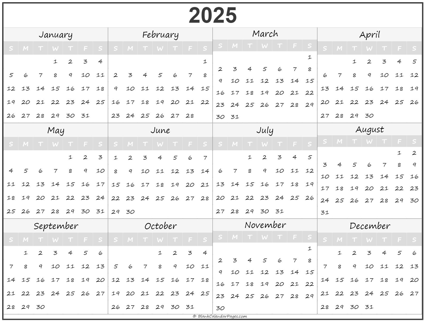 2025 Calendar Free Printable