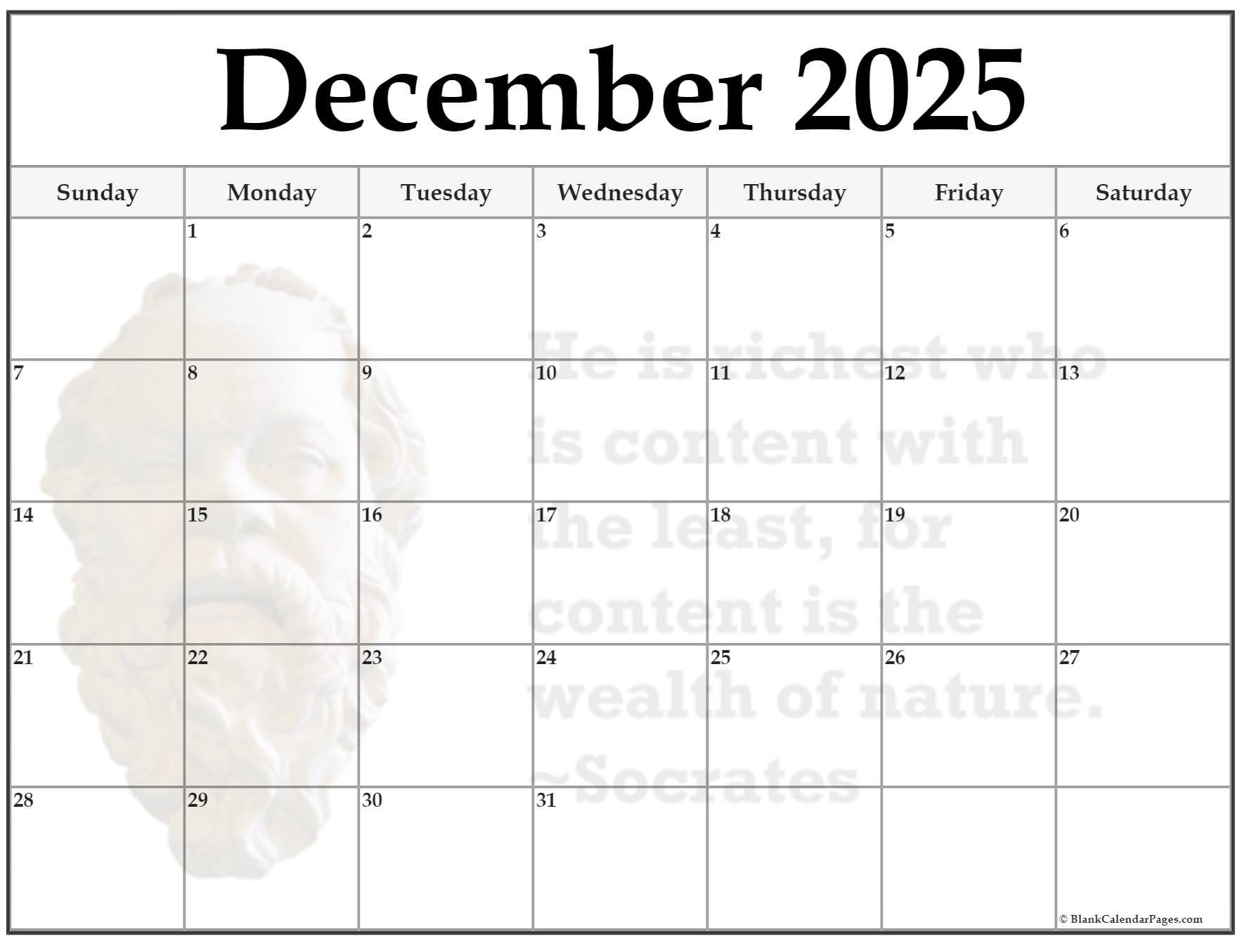Free Printable December 2025 Calendar