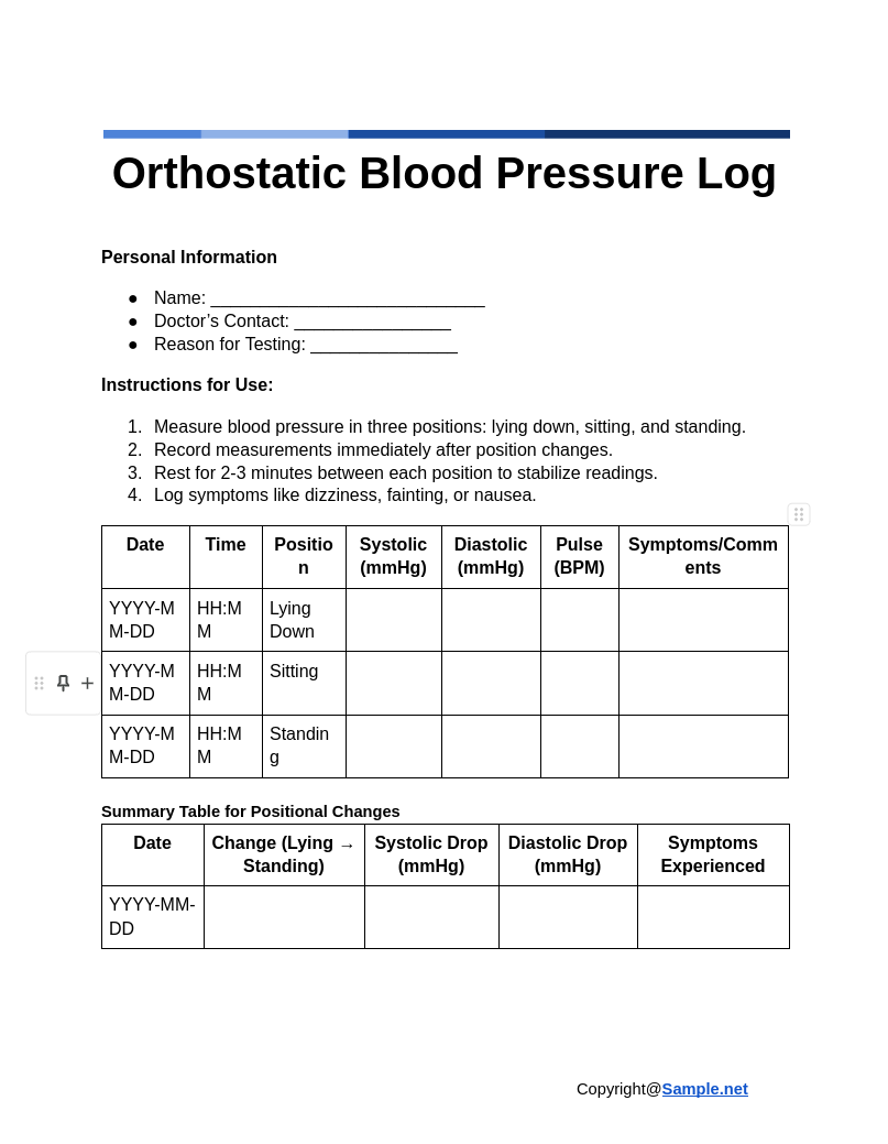 Daily Blood Pressure Log Printable Free