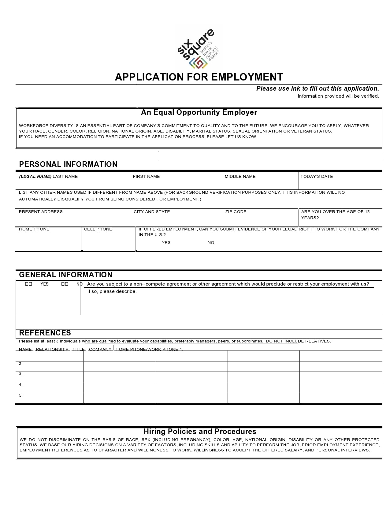 Free Printable Job Application