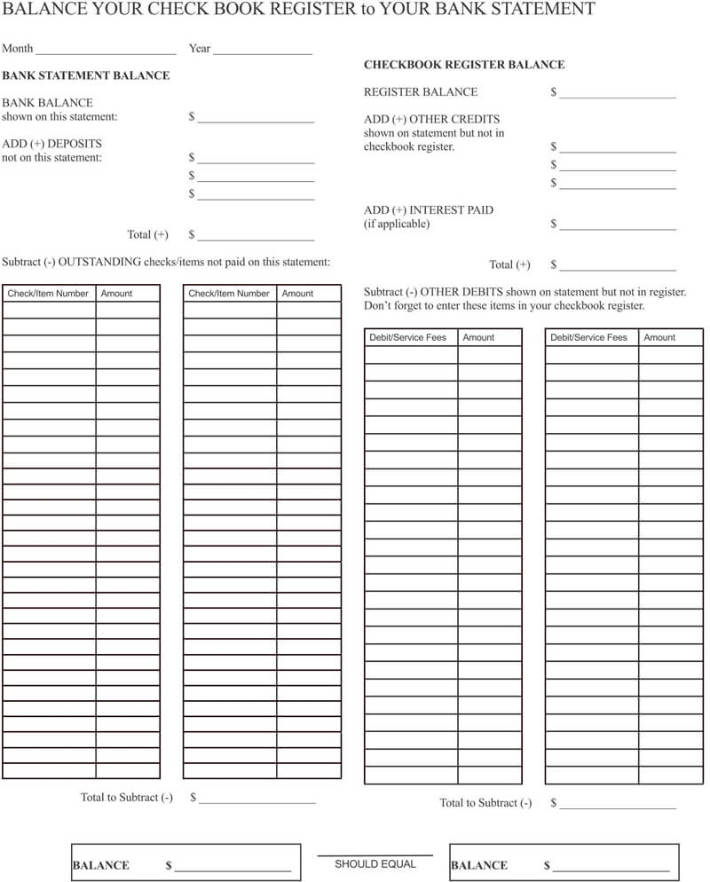 30 FREE Checkbook Register Templates Excel Word