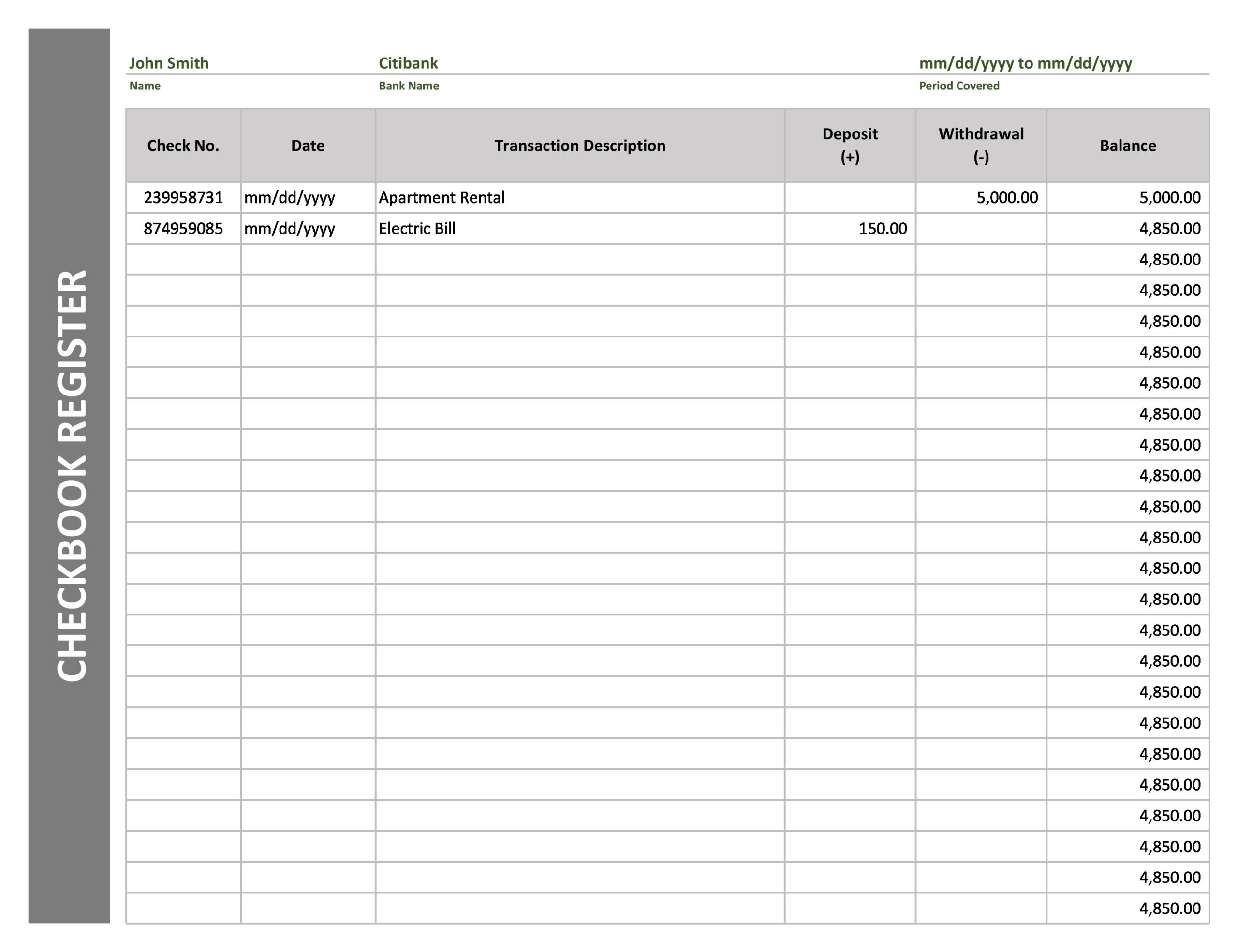 Free Printable Checkbook Registers