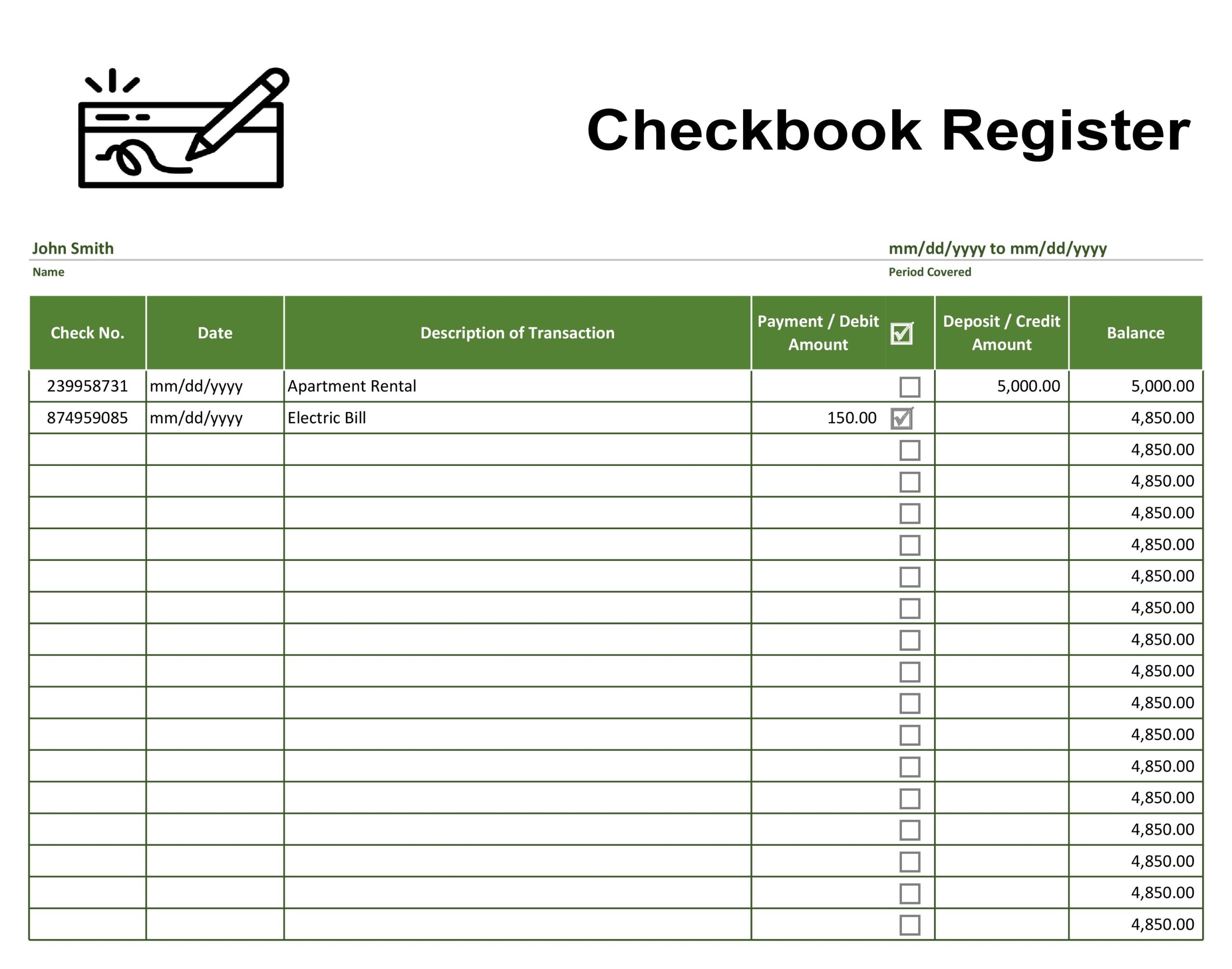 39 Checkbook Register Templates 100 Free Printable TemplateLab