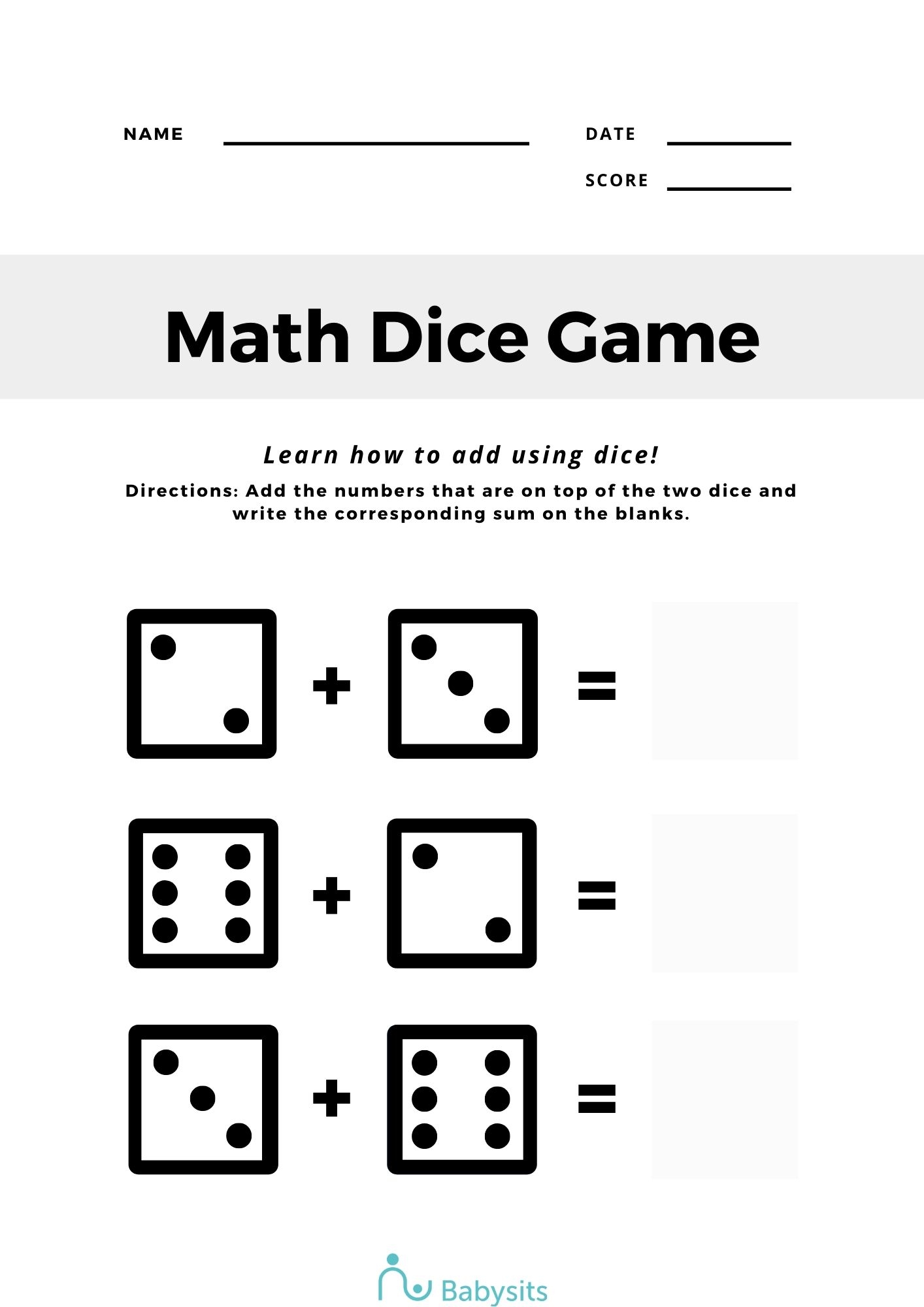 Free Printable Math Activity Sheets