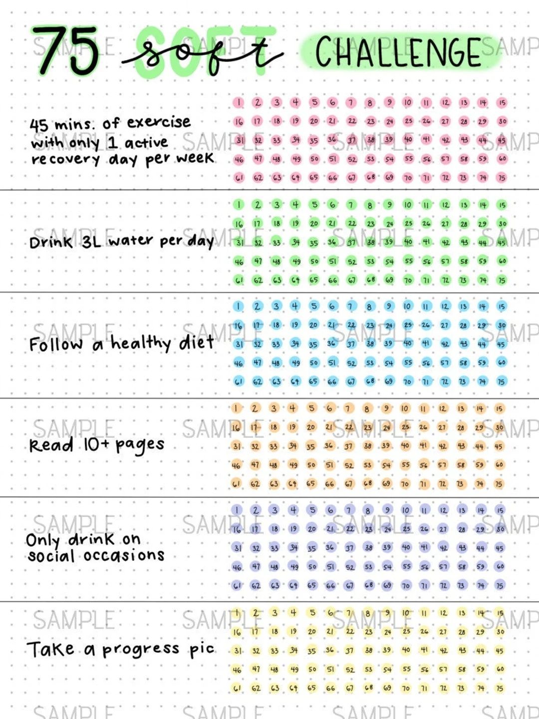 75 Soft Challenge Tracker Digital PDF Download Bullet Journal Spreads Pages Bujo Journaling Etsy
