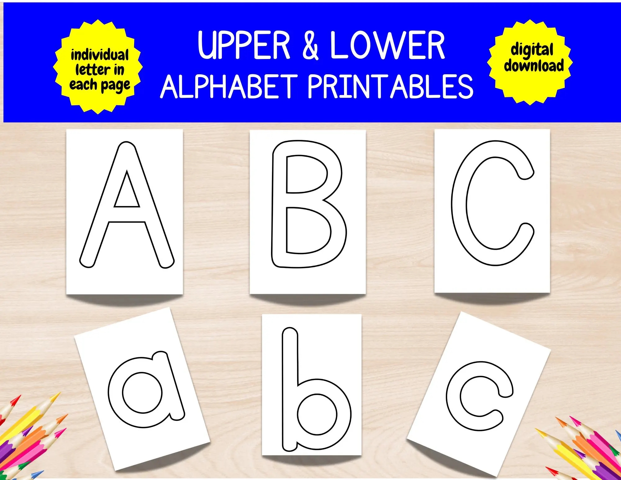 ABC Uppercase And Lowercase Letters Printable Full Alphabet Individual Letters Per Page Kids Coloring Alphabet Tracing Letters Banners Etsy