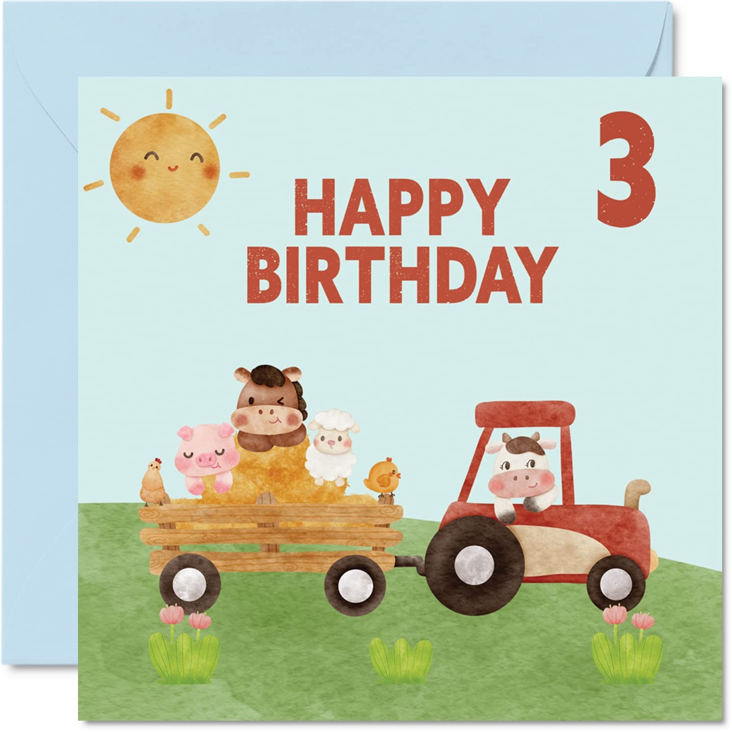Amazon 3rd Birthday Card Boy Farmyard Farm Animals Happy Birthday Card 3 Year Old Boy Girl Girls Boys Birthday Cards For Him Her 5 7 X 5 7 Inch Greeting Card