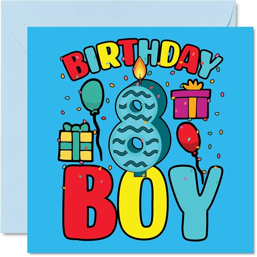 Amazon 8th Birthday Card Boy Birthday Boy Happy Birthday Card 8 Year Old Boy Boys Birthday Cards For Him 5 7 X 5 7 Inch Greeting Card For Son Brother Grandson