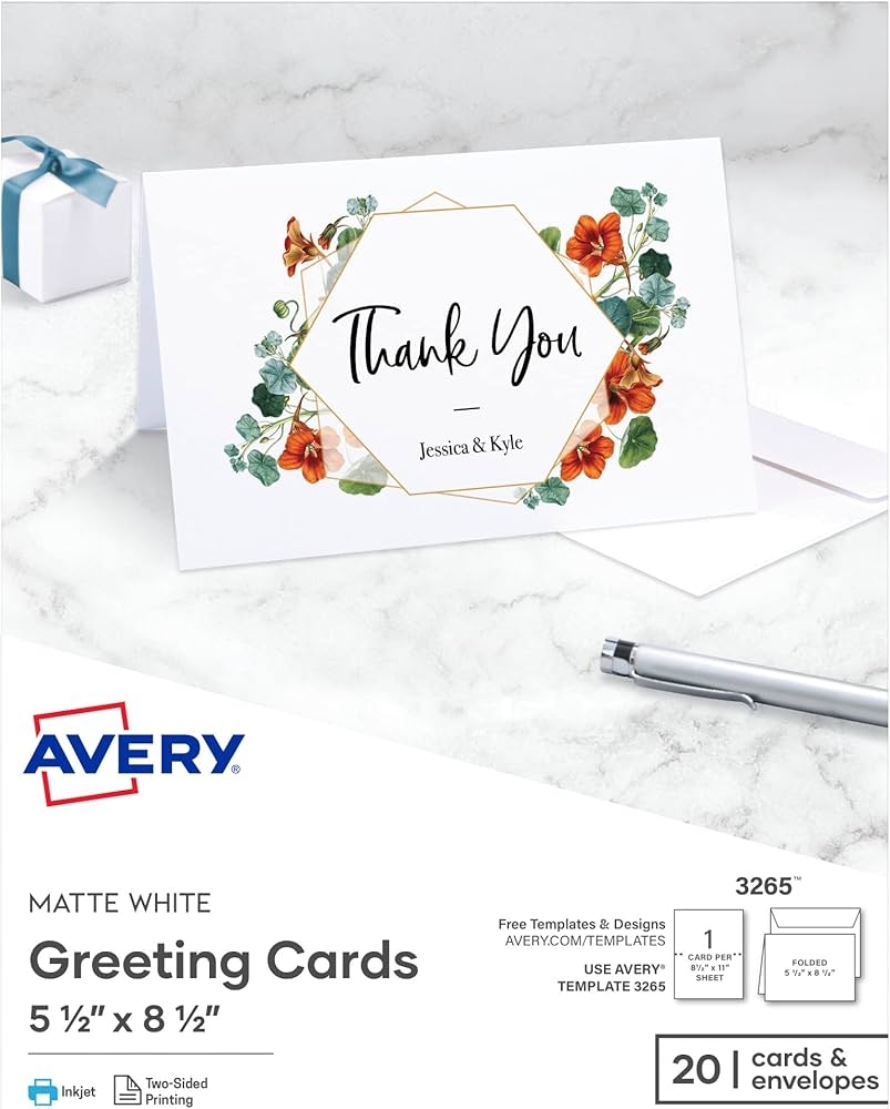 Amazon Avery Printable Greeting Cards Half Fold 5 5 X 8 5 Matte White 20 Blank Cards With Envelopes 3265 Office Products