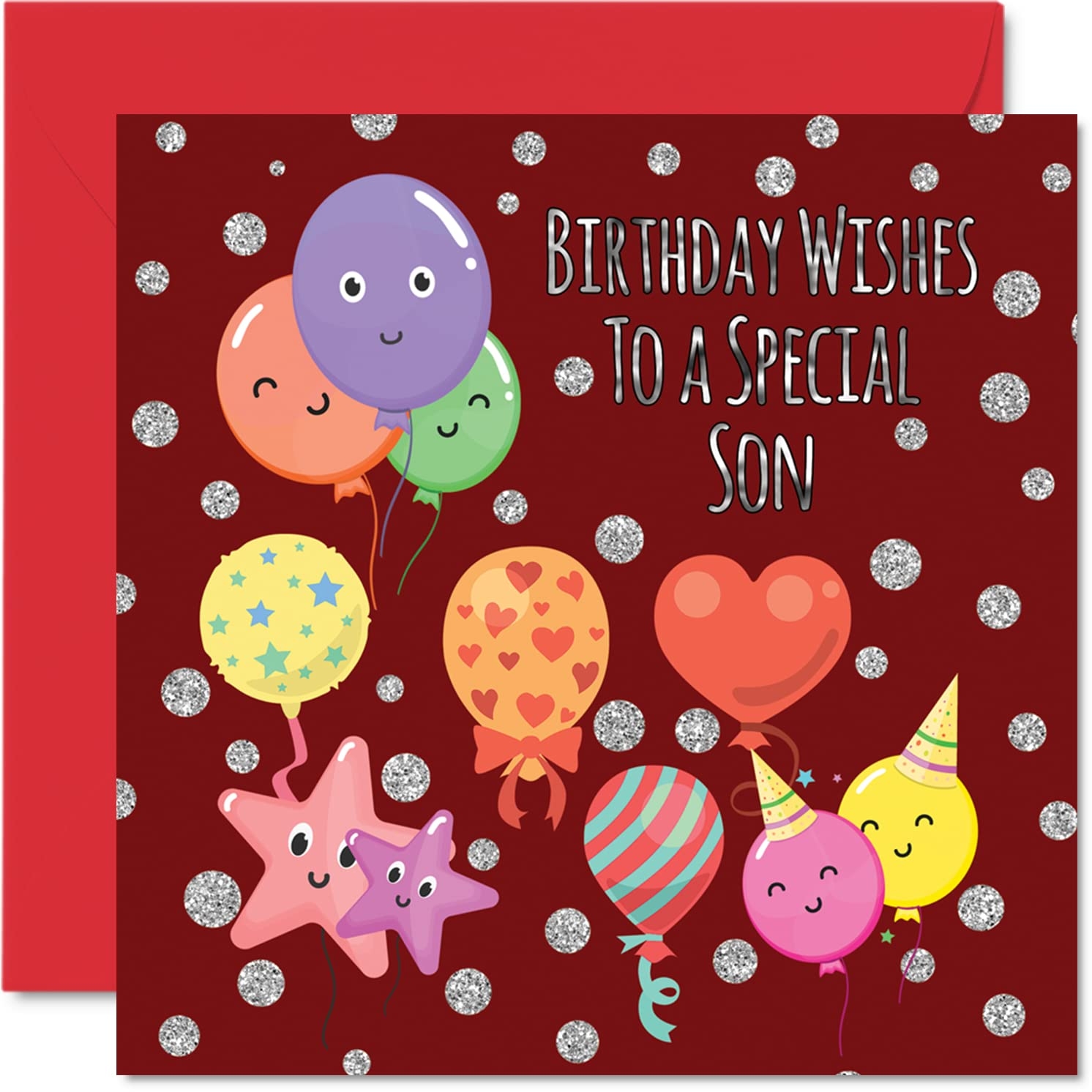 Amazon Fun Birthday Cards For Son Birthday Balloons Happy Birthday Card For Son From Mom Or Dad Son Birthday Gifts 5 7 X 5 7 Inch Birthday Greeting Cards Gift For Son Office Products