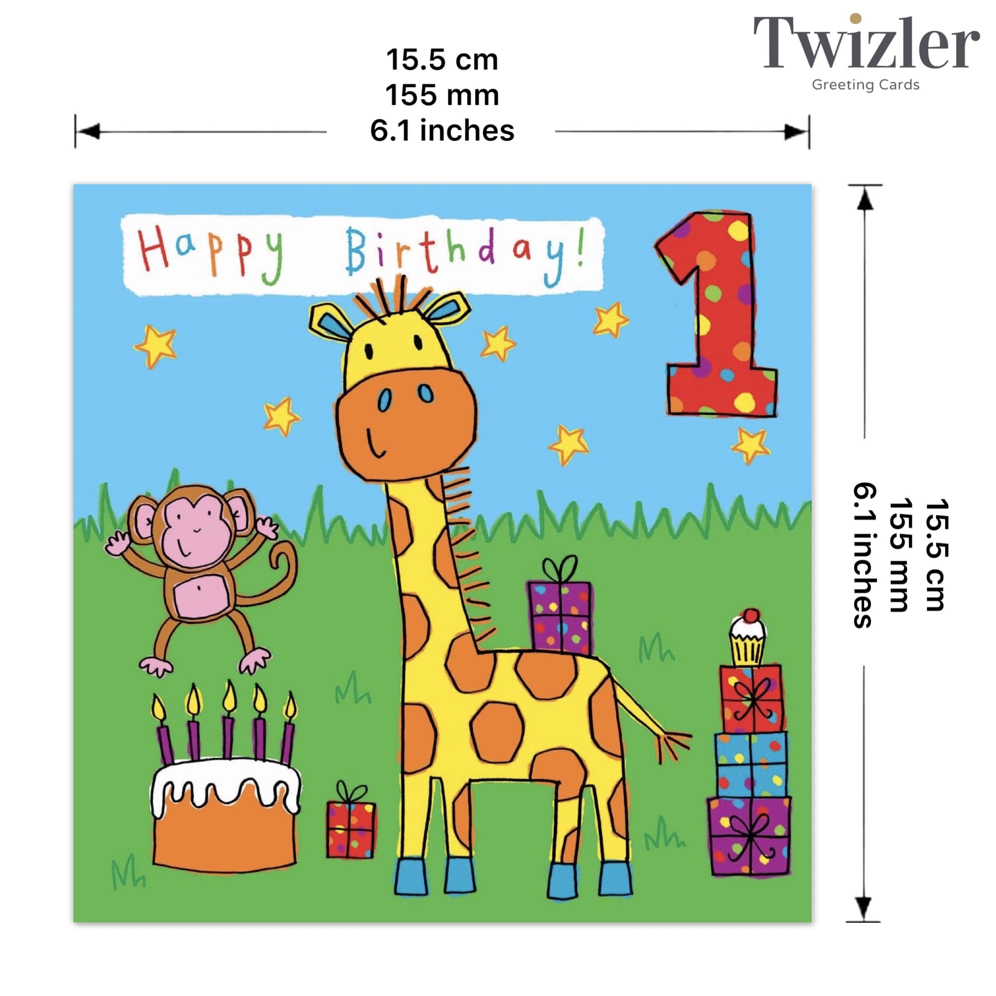 Amazon Twizler 1st Birthday Card For Children Age 1 Year Old Kids Happy Birthday Card For Boys Or Girls Office Products