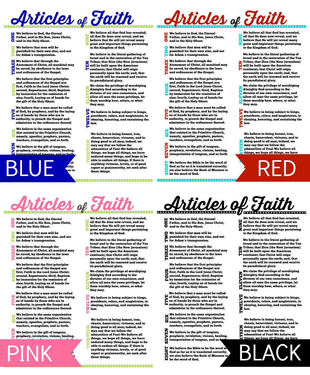 Articles Of Faith Free Printable