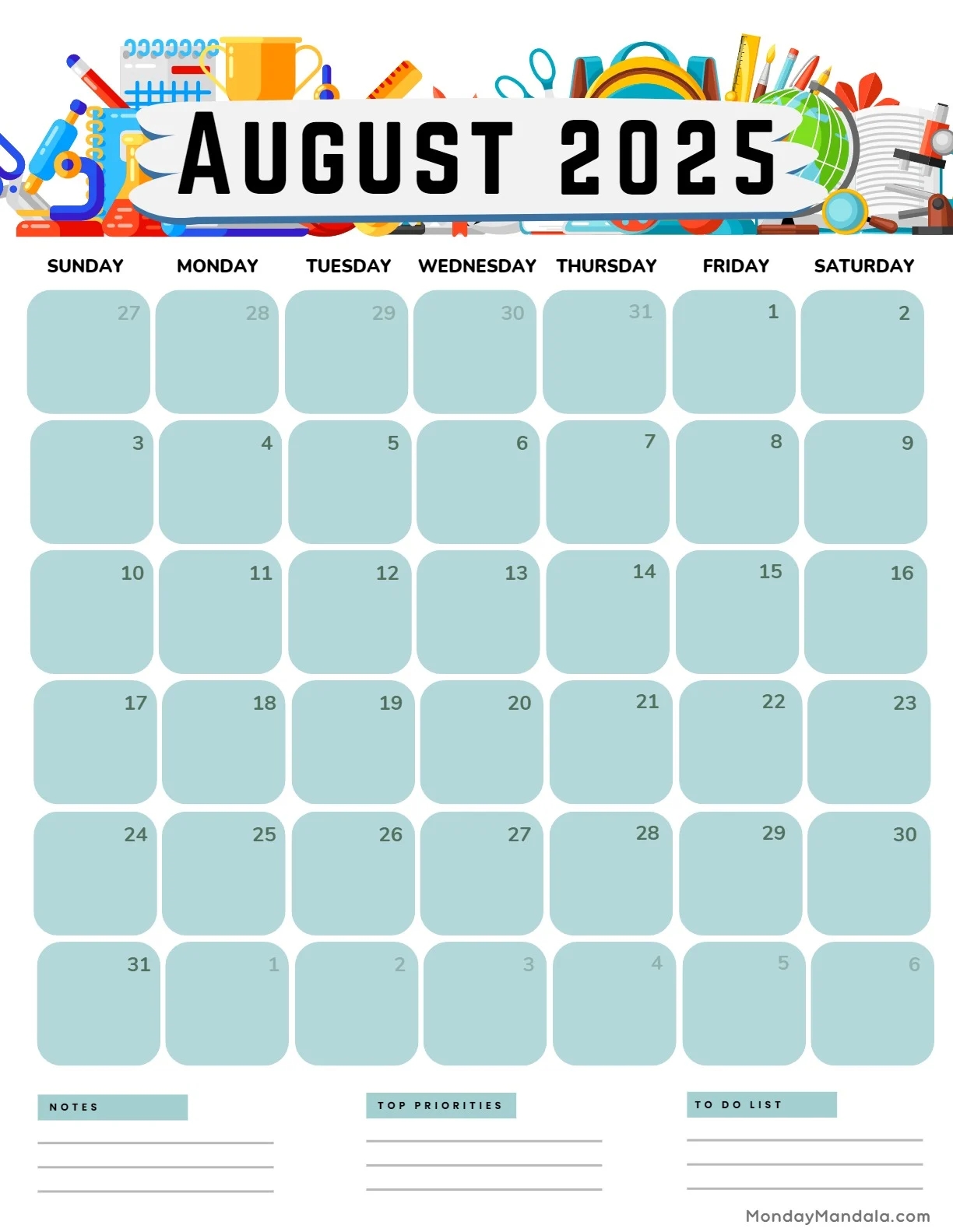 Free Printable Calendar August 2025