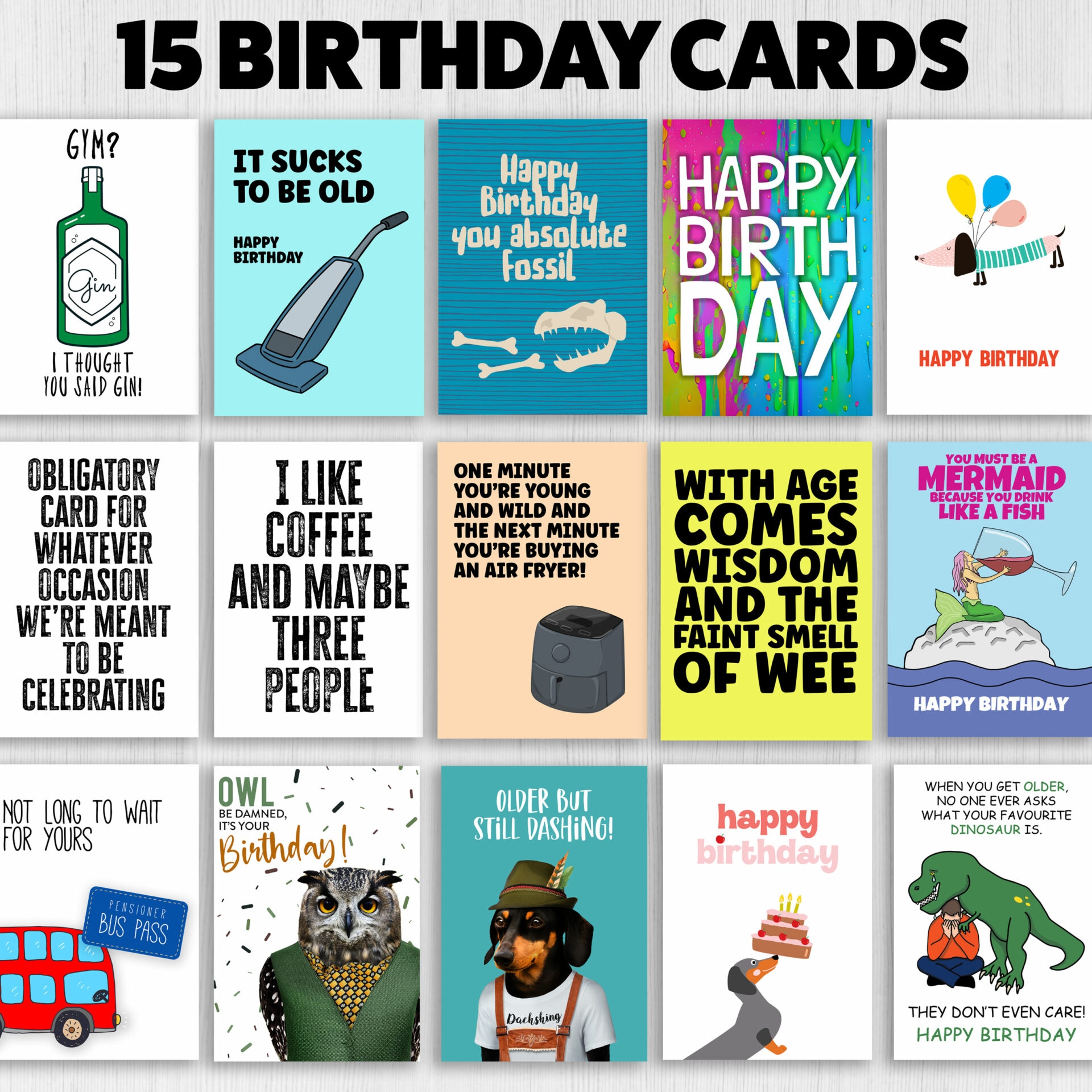 Best selling Funny And Cute Birthday Card Bundle 15 A6 Cards Prints With Personality
