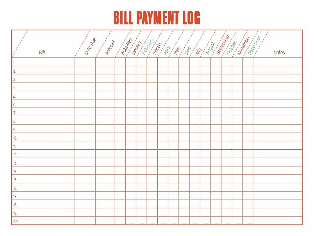 Free Printable Monthly Bill Payment Log