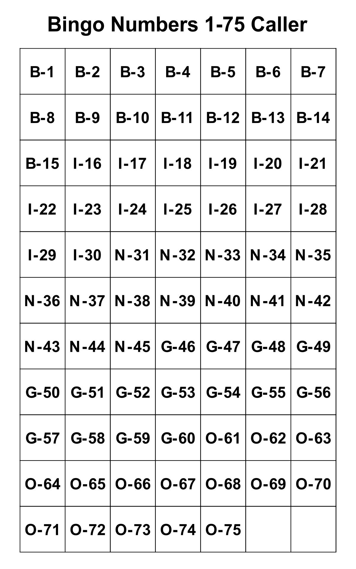Free Printable Bingo Cards 1-75
