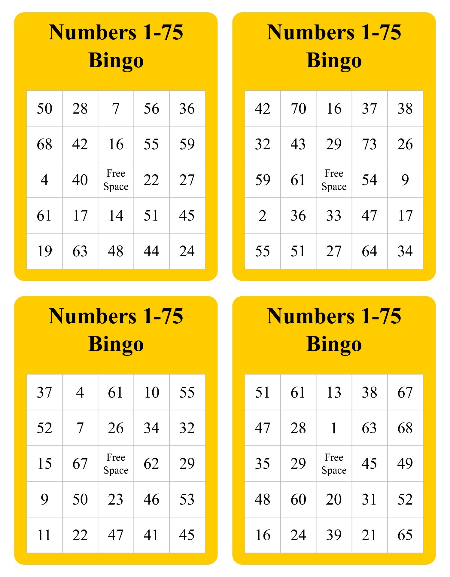 Free Printable Bingo Cards 75