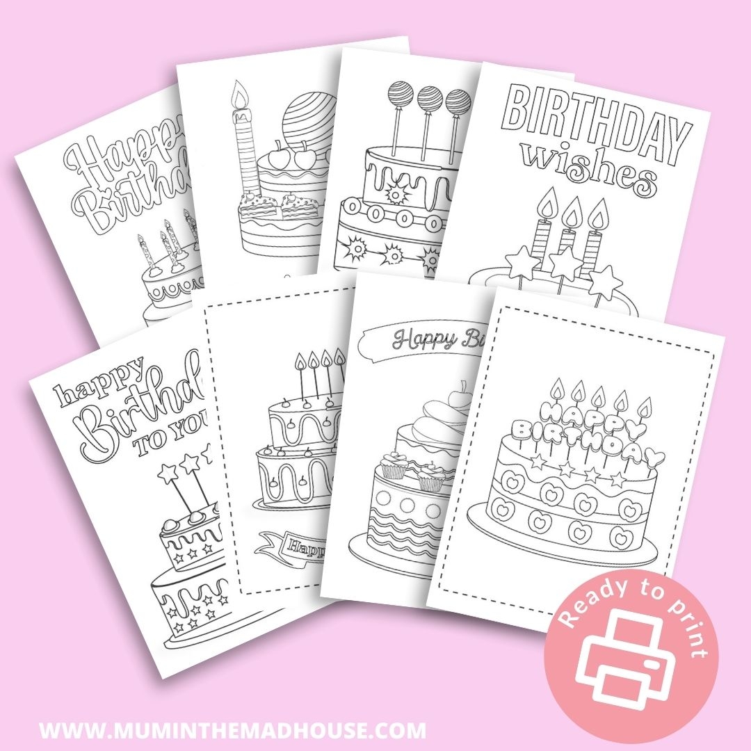 Birthday Cake Printable Birthday Cards To Color Choice Of 8