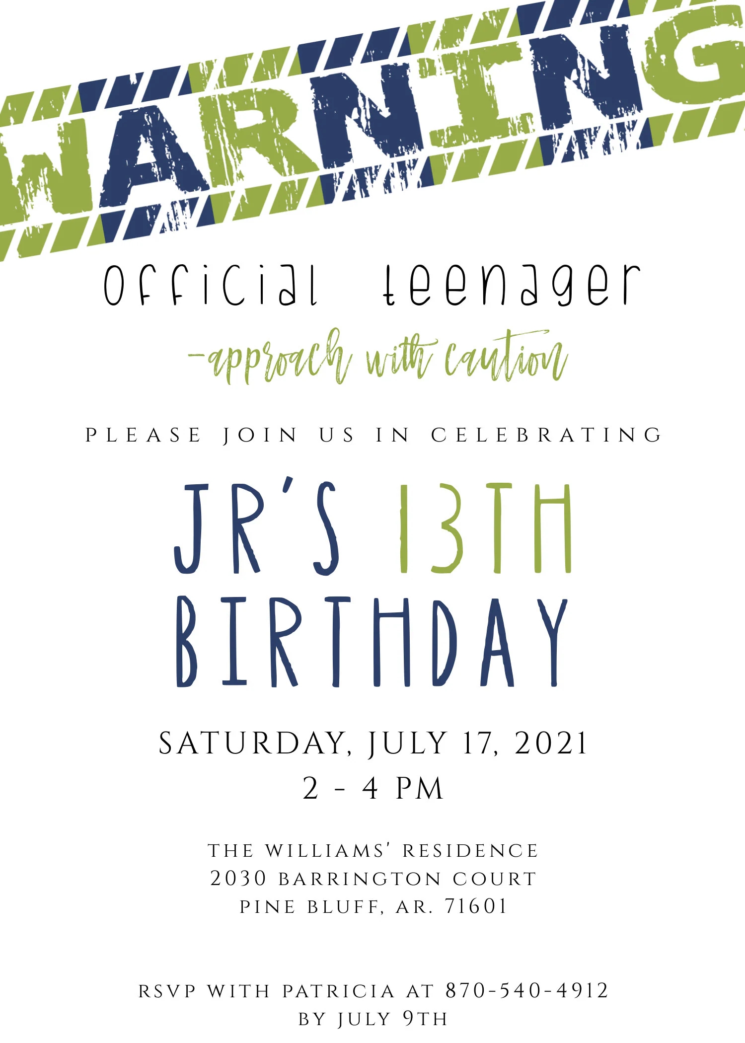 Birthday Party Invitation Template Teenager Birthday Invite Official Teenager Warning Approach With Caution Custom Editable Template Etsy