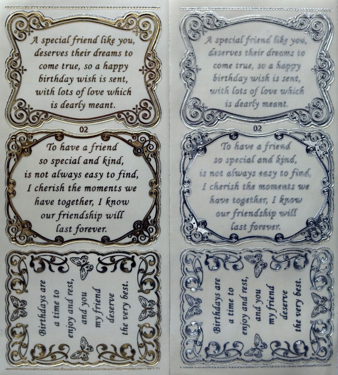 BIRTHDAY VERSES Double Embossed Clear PEEL OFF STICKERS 3 Verses No 02 Friend EBay
