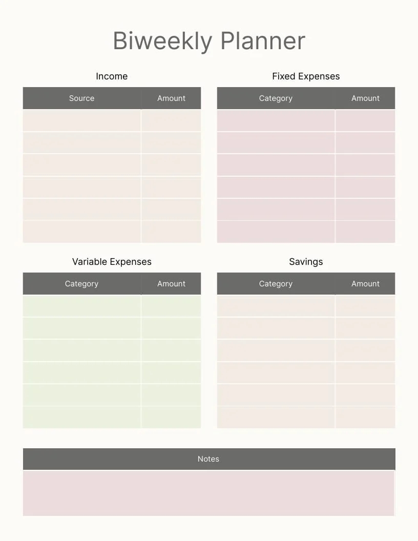 Biweekly Budget Planner Template Visme