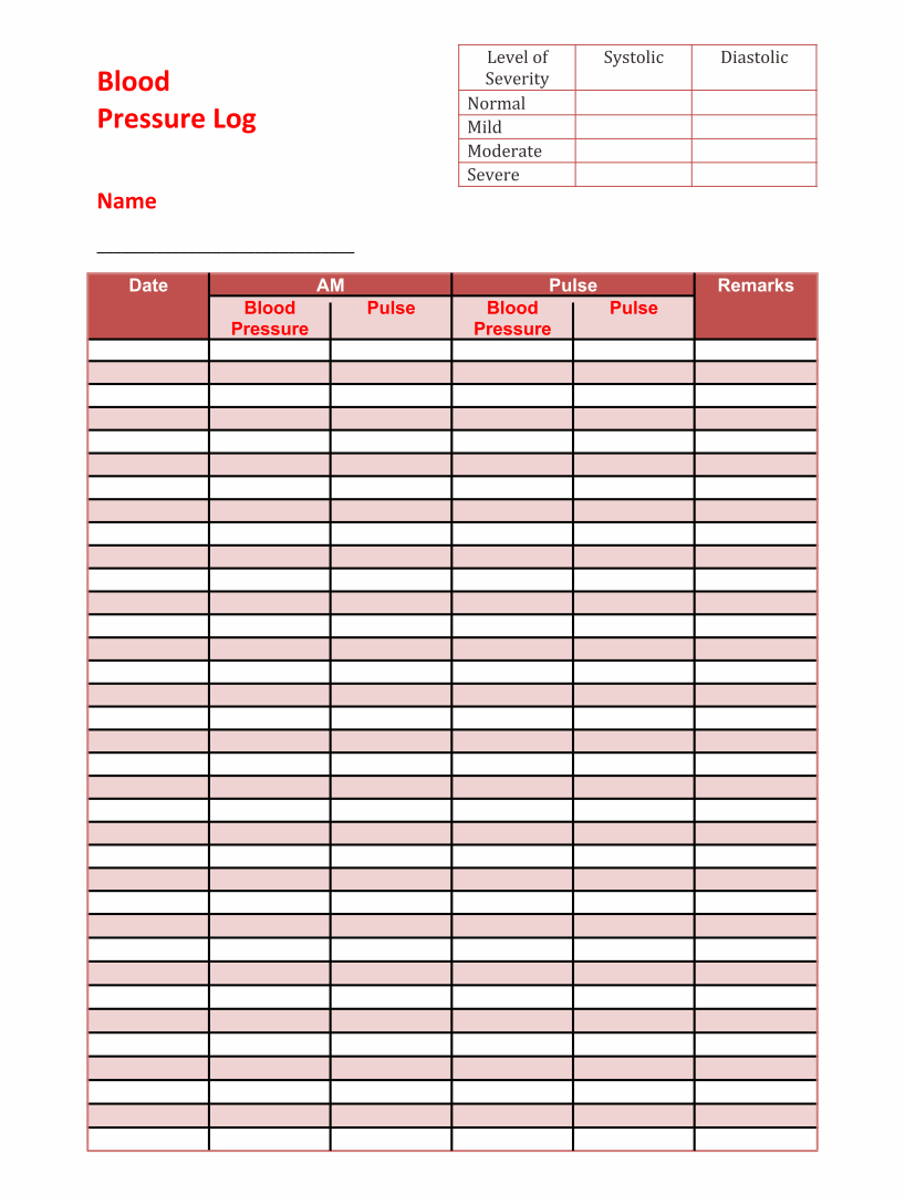 Blood Pressure Log Free Printable Daily