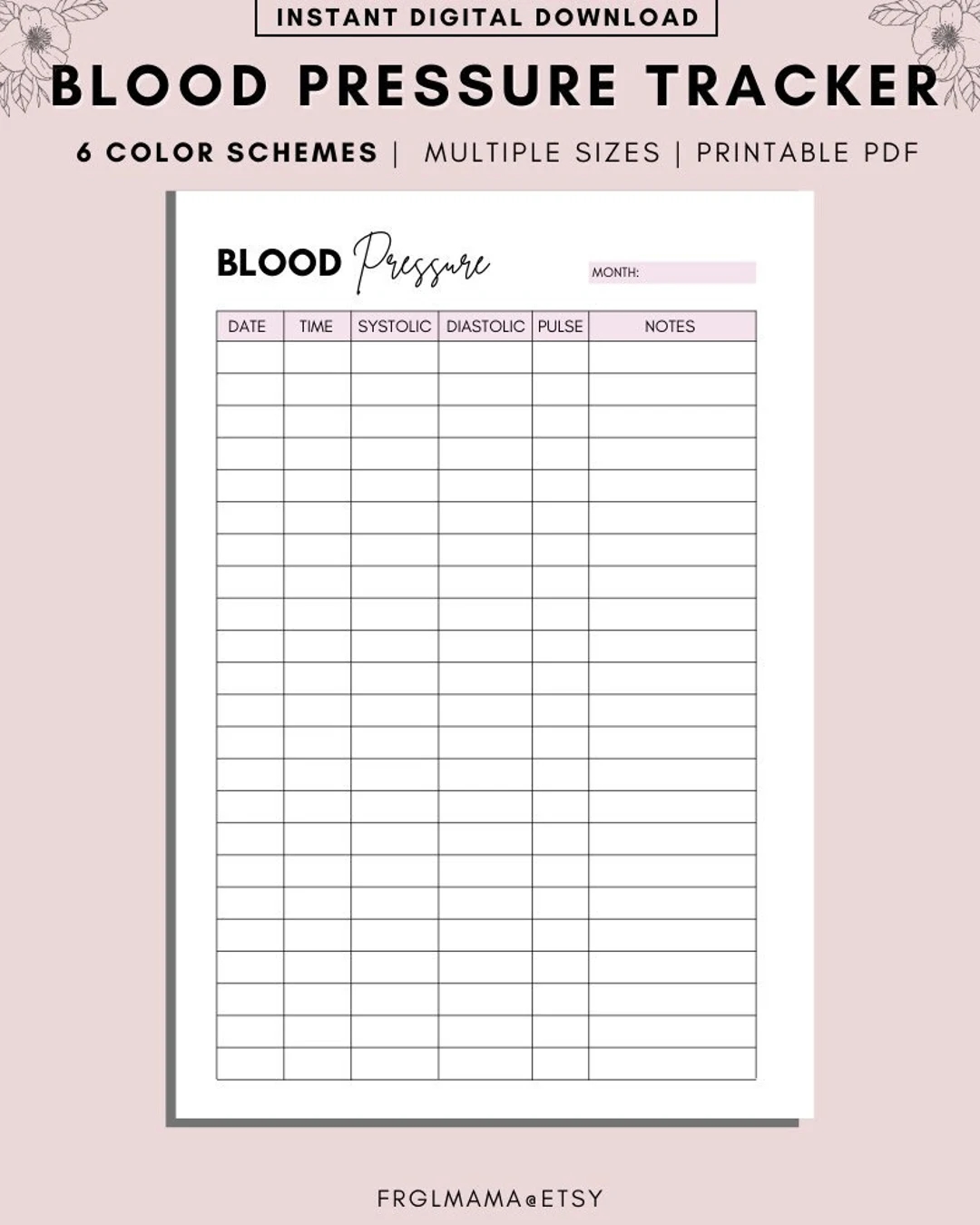 Blood Pressure Log Free Printable Monthly