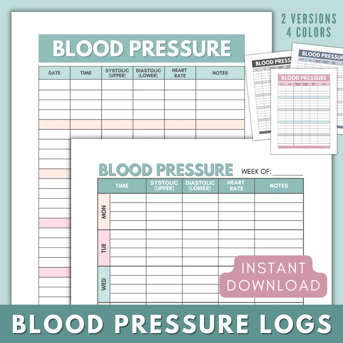 Blood Pressure Log Printable Blood Pressure Chart Blood Pressure Tracker Sheet Weekly Blood Pressure Log BP Chart Instant Download PDF Etsy