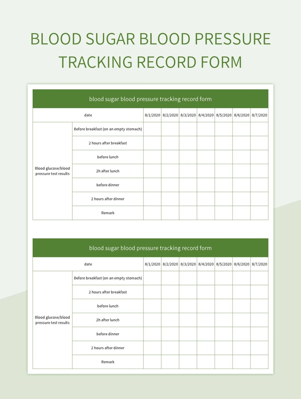 Blood Pressure Log Free Printable Excel