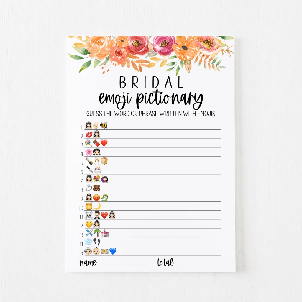 Bridal Emoji Pictionary Free Printable Modern MOH
