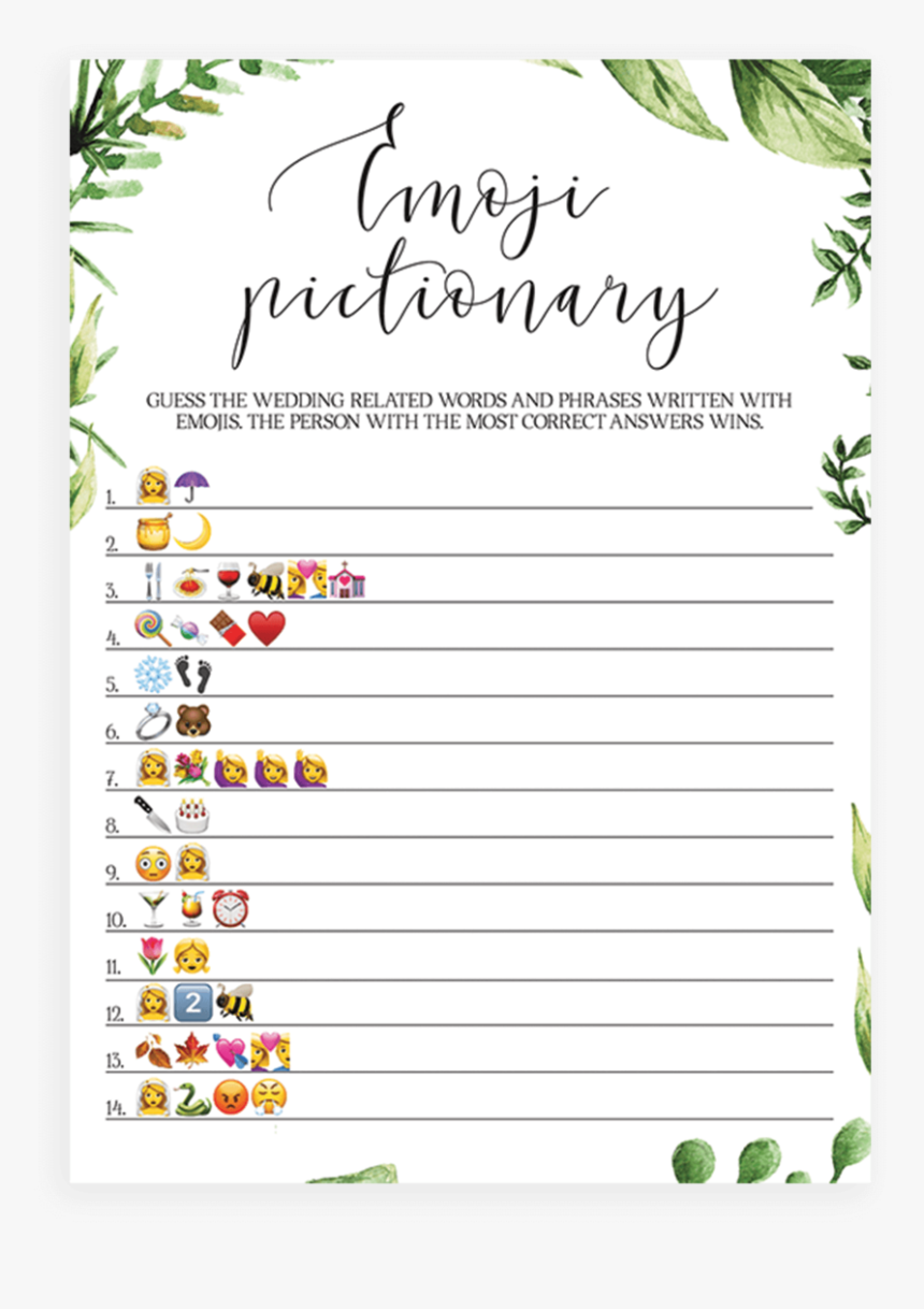 Bridal Shower Emoji Pictionary Botanical Theme Free Printable Emoji Baby Shower Game HD Png Download Kindpng