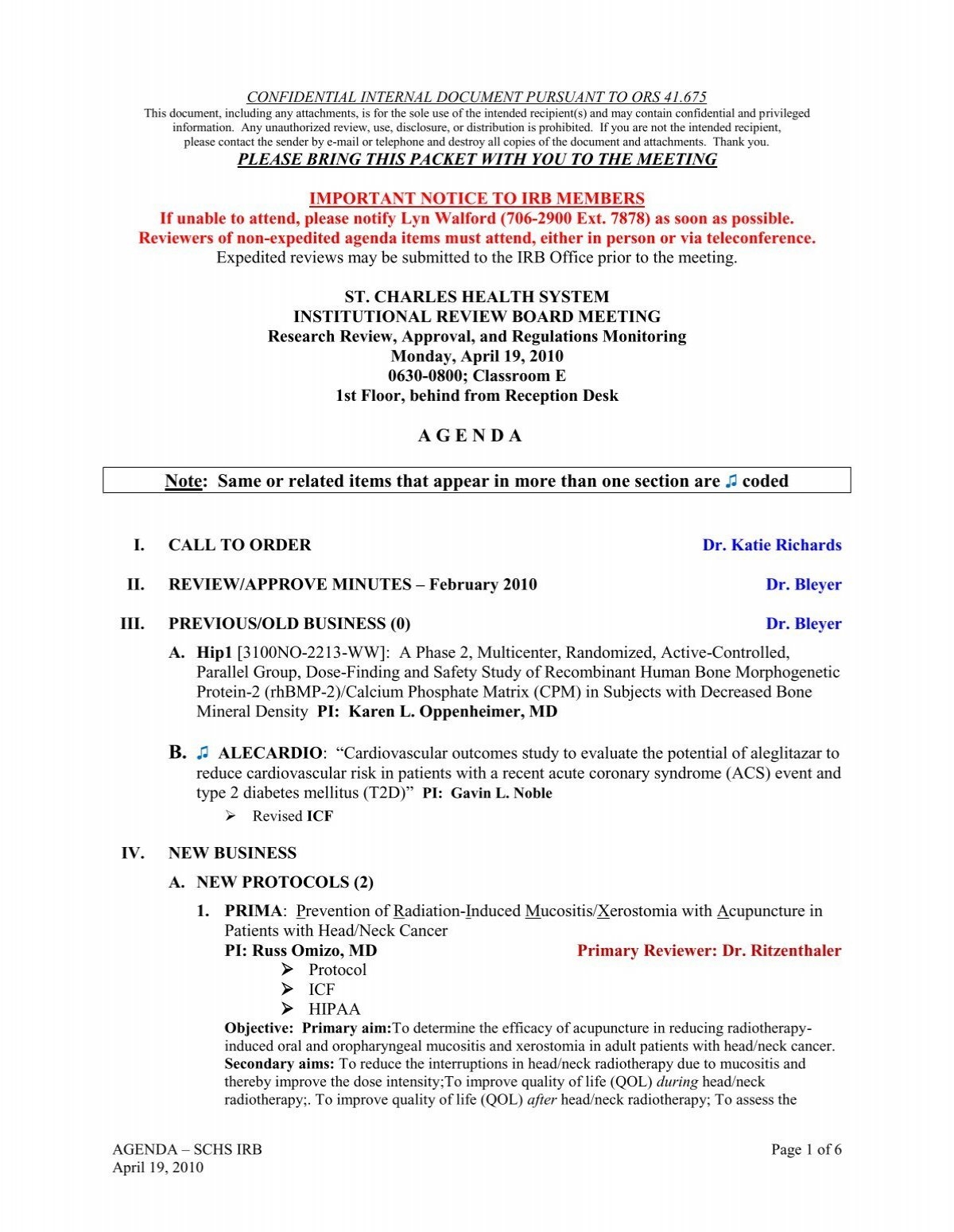 CONFIDENTIAL INTERNAL DOCUMENT PURSUANT TO ORS 41