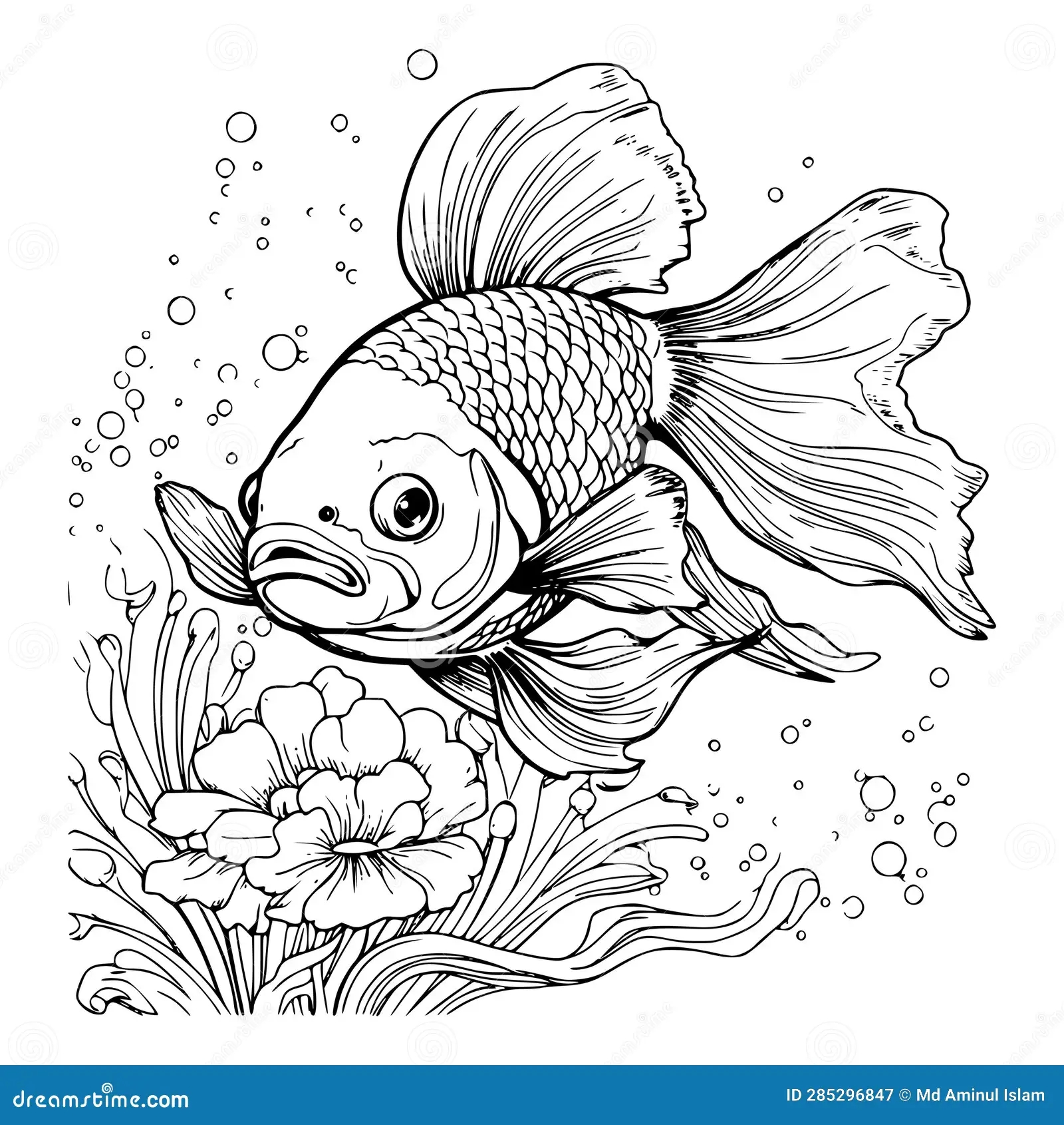 Cute Fish Coloring Page Drawing For Kids Stock Vector Illustration Of Book Person 285296847