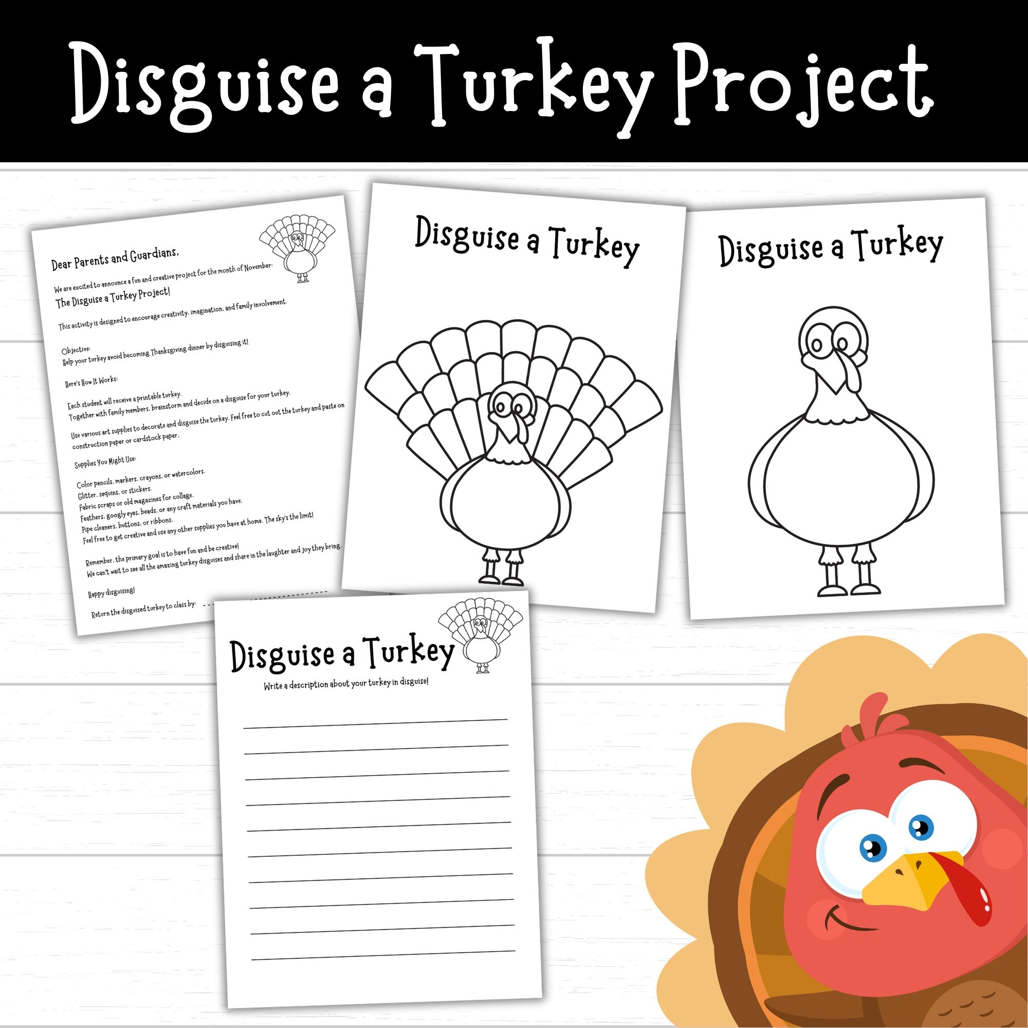 Disguise A Turkey Project Turkey In Disguise Printable Disguise A Turkey Project Printable Turkey Activities Turkey Printable Etsy
