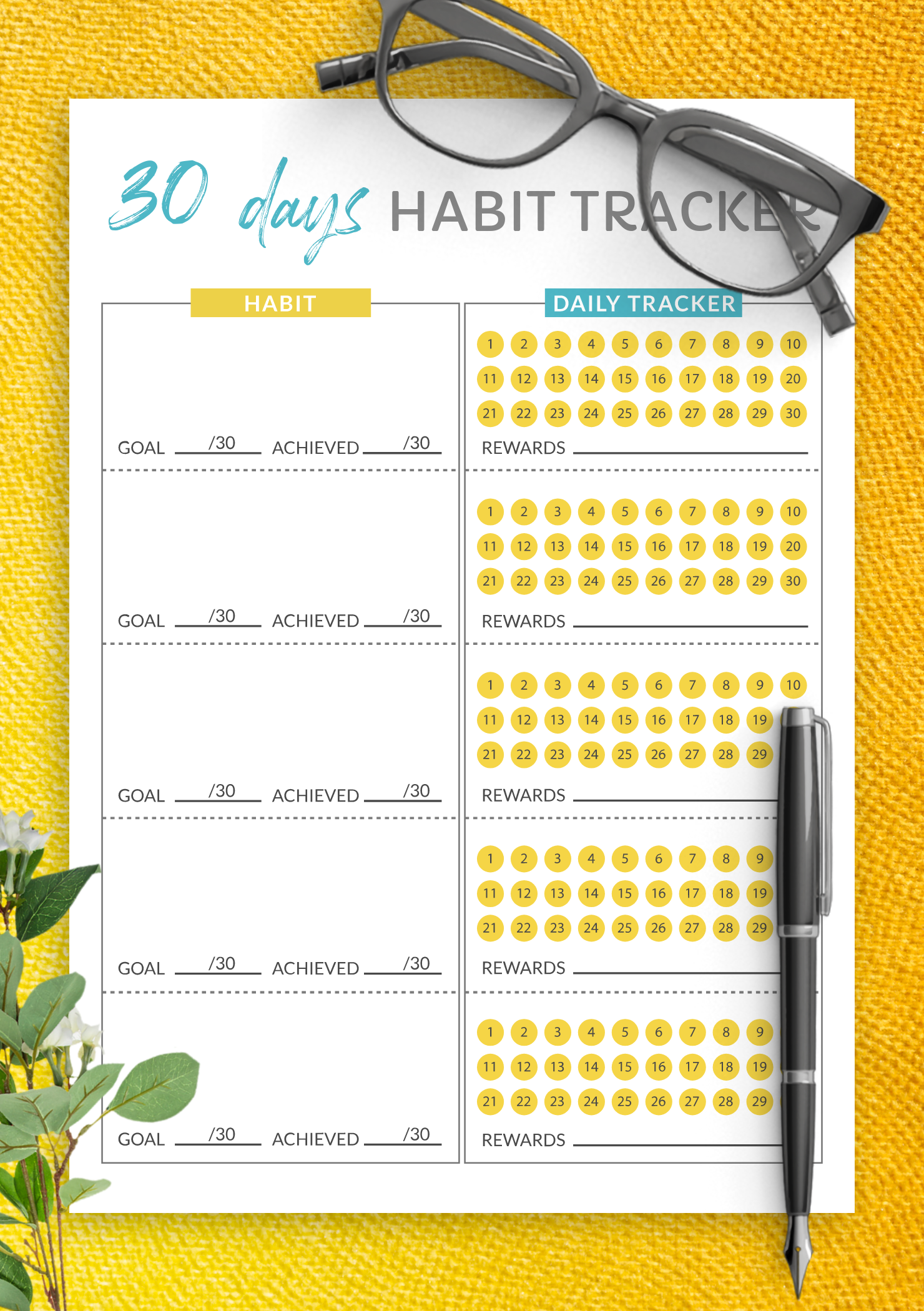 30 Day Habit Tracker Printable Free