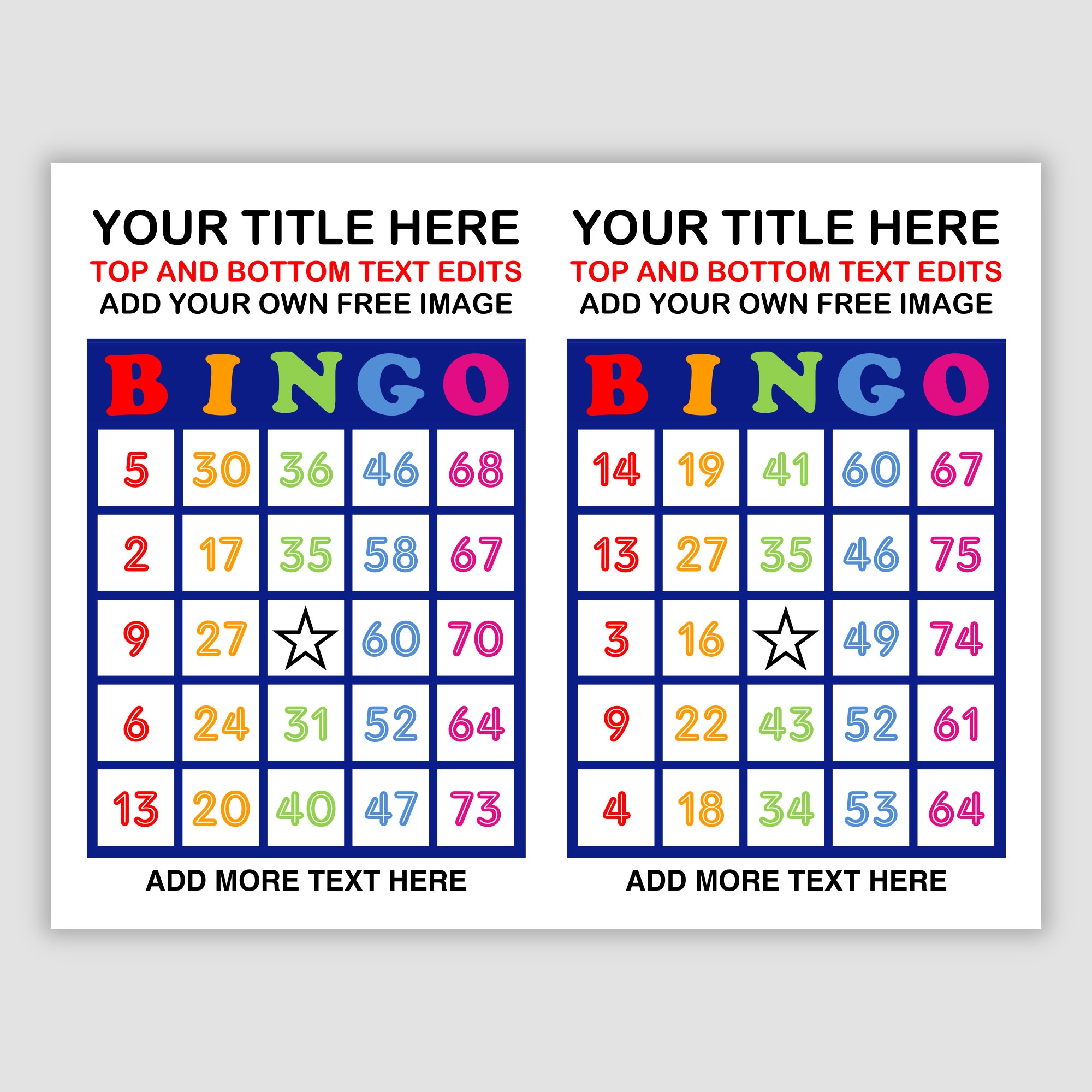 Editable 500 Card Bingo Template Edit Text At Top And Bottom Add Your Own Free Space Image Make Your Own Custom 75 Call Bingo Cards Etsy