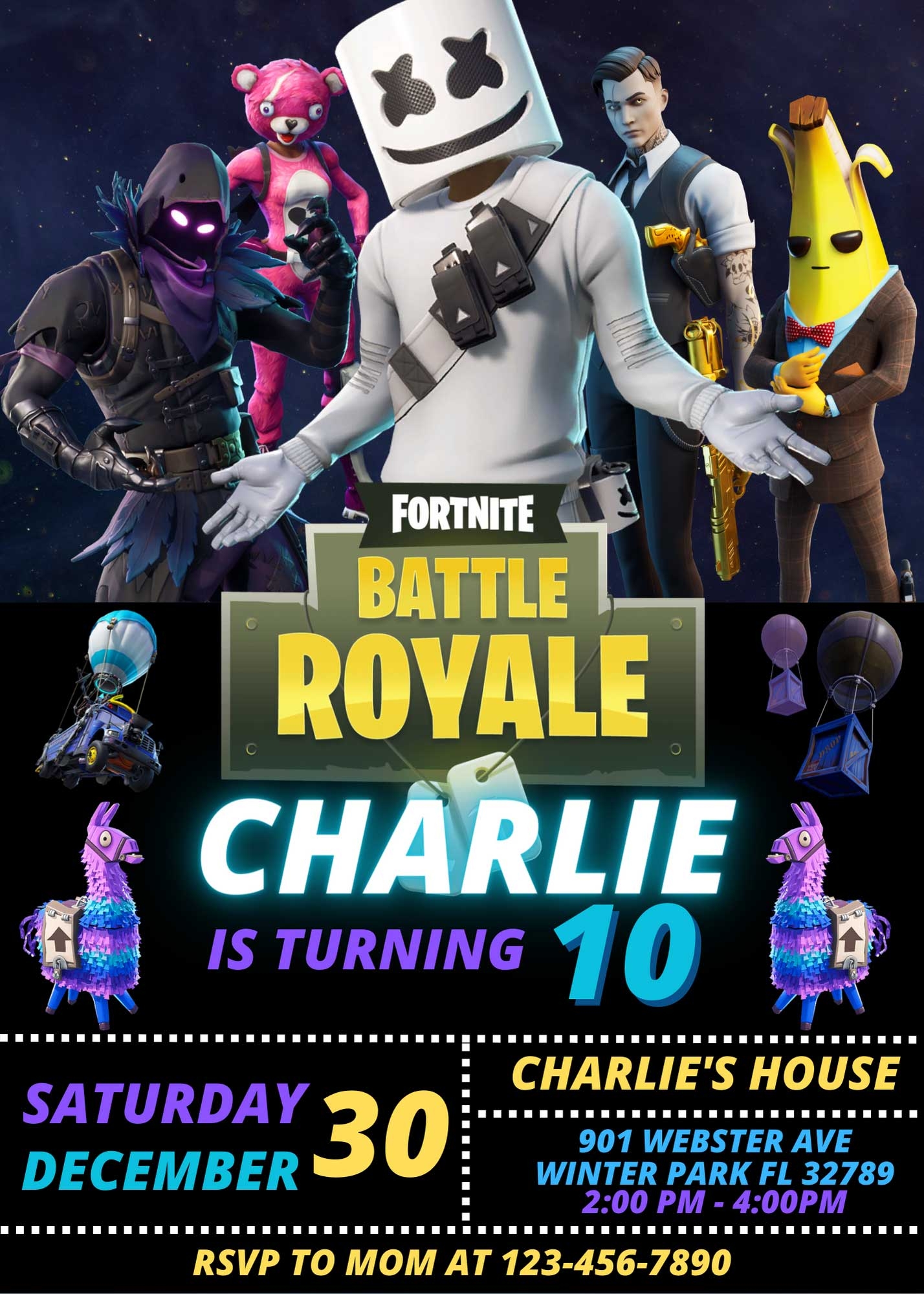 Editable Fortnite Birthday Invitation Template Terrific Invite