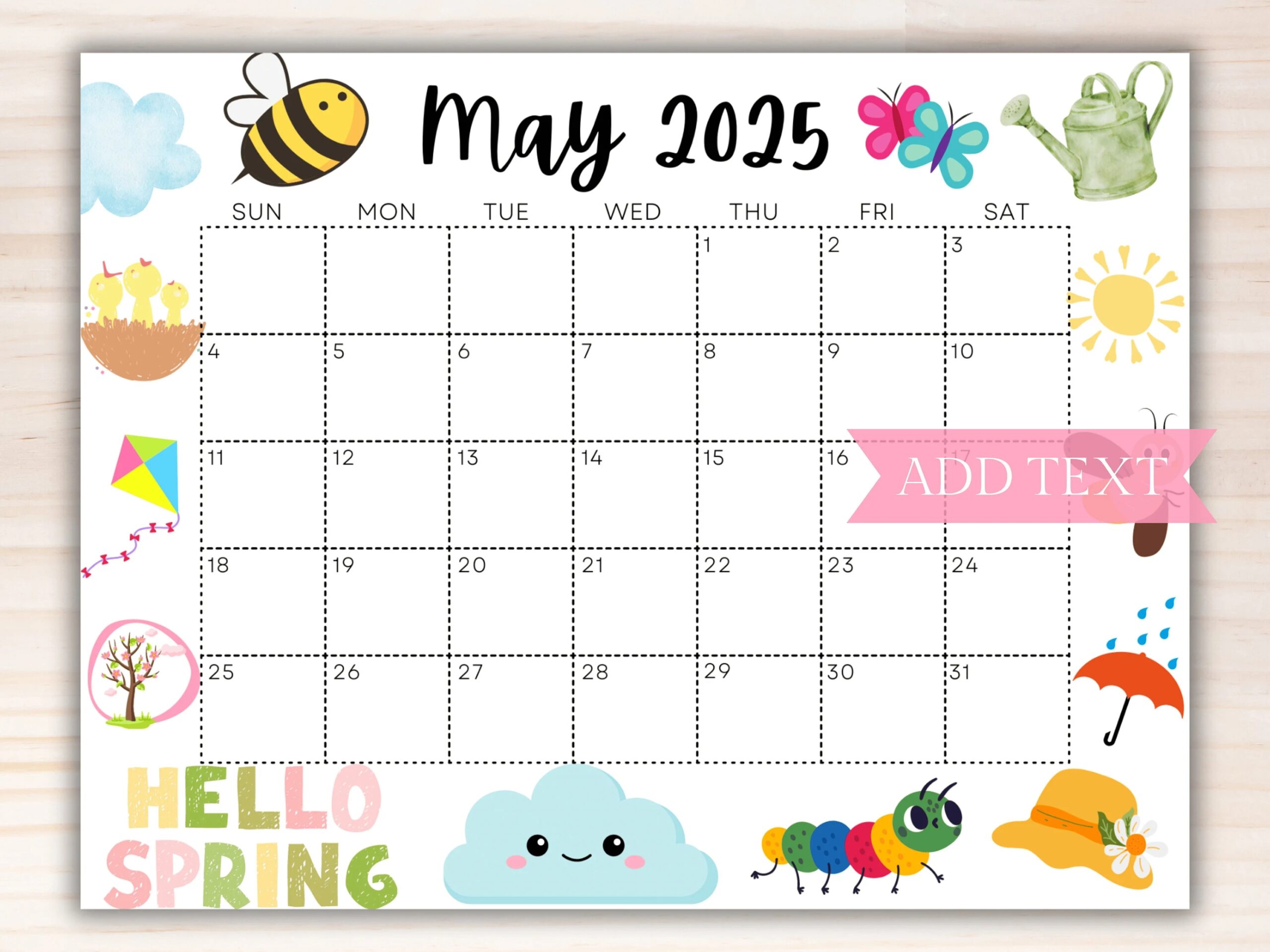 EDITABLE May 2025 Calendar Printable Calendar 2025 Cute Spring 