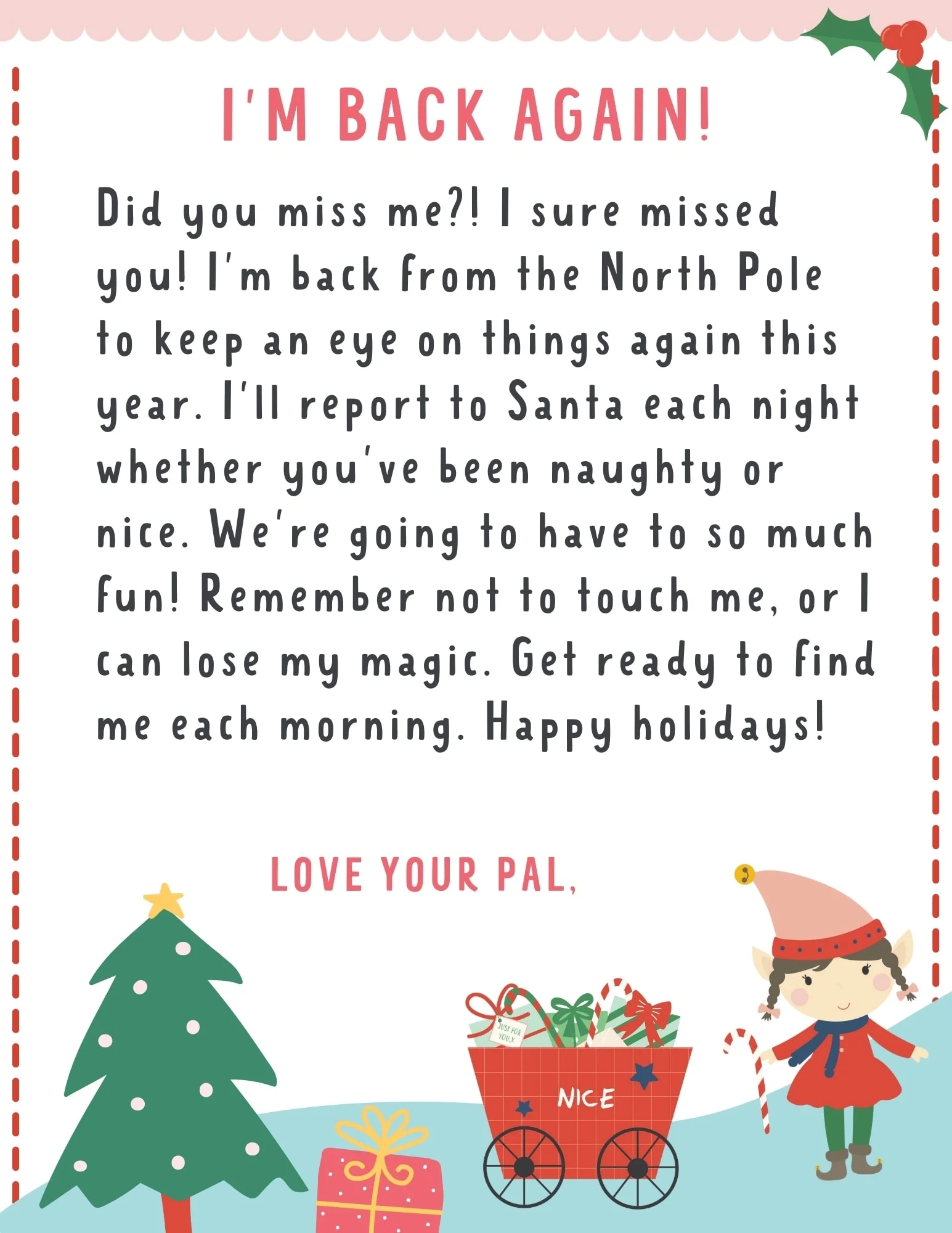 Elf On The Shelf Letter Template Free Printable